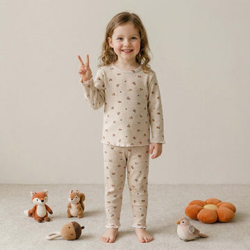 Calico Girls Full Sleeves Pajama Set - Brown