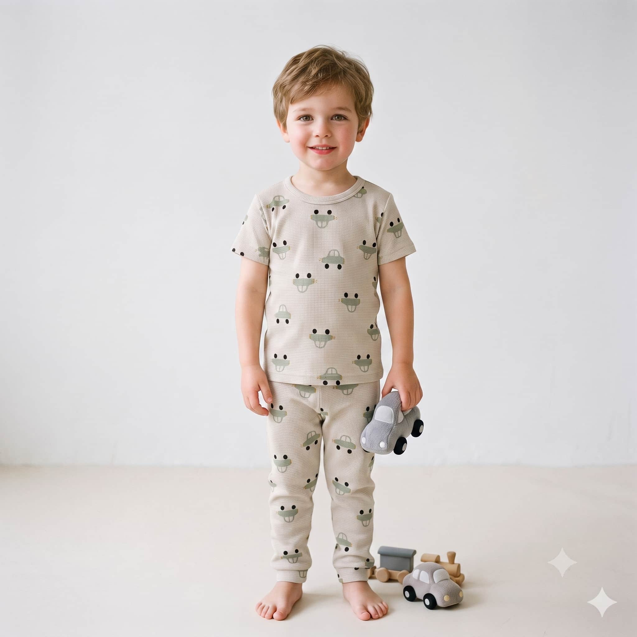 Playful Cruisers Boys Half Sleeves Pajama Set - Oatmeal Beige