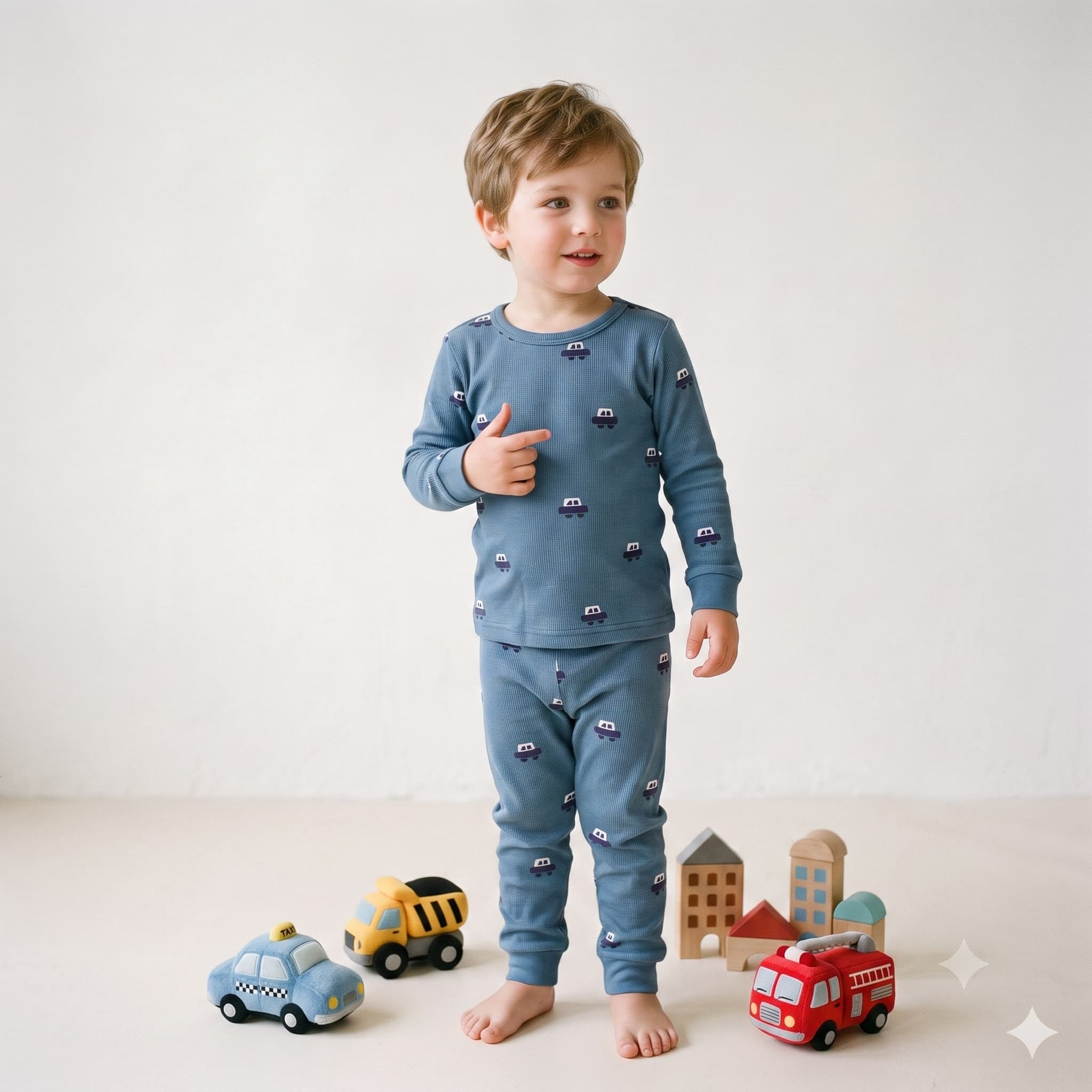 Little Cruiser Boys Full Sleeves Pajama Set - Slate Blue