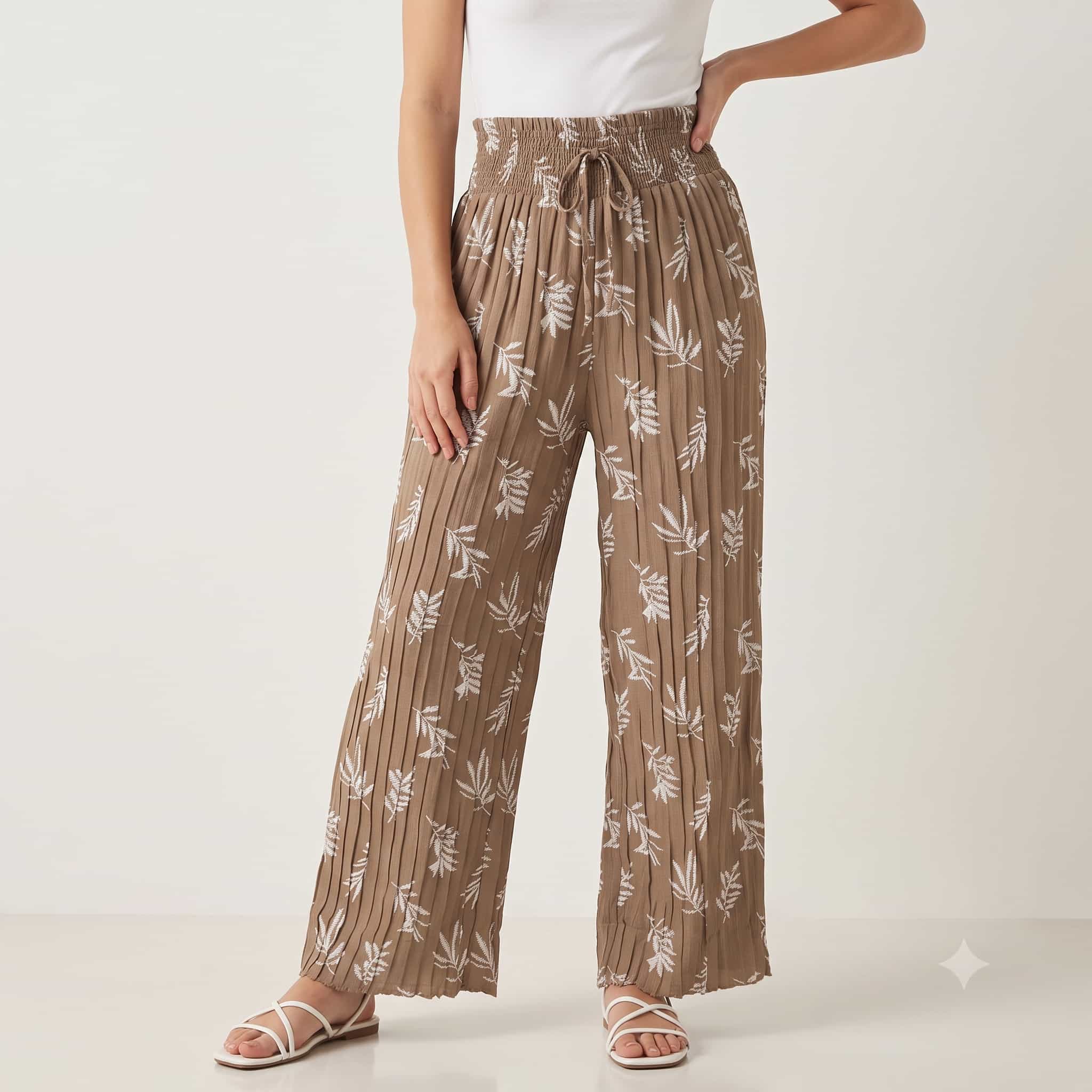 Desert Fern Plazzo Women Pants - Mocha Brown