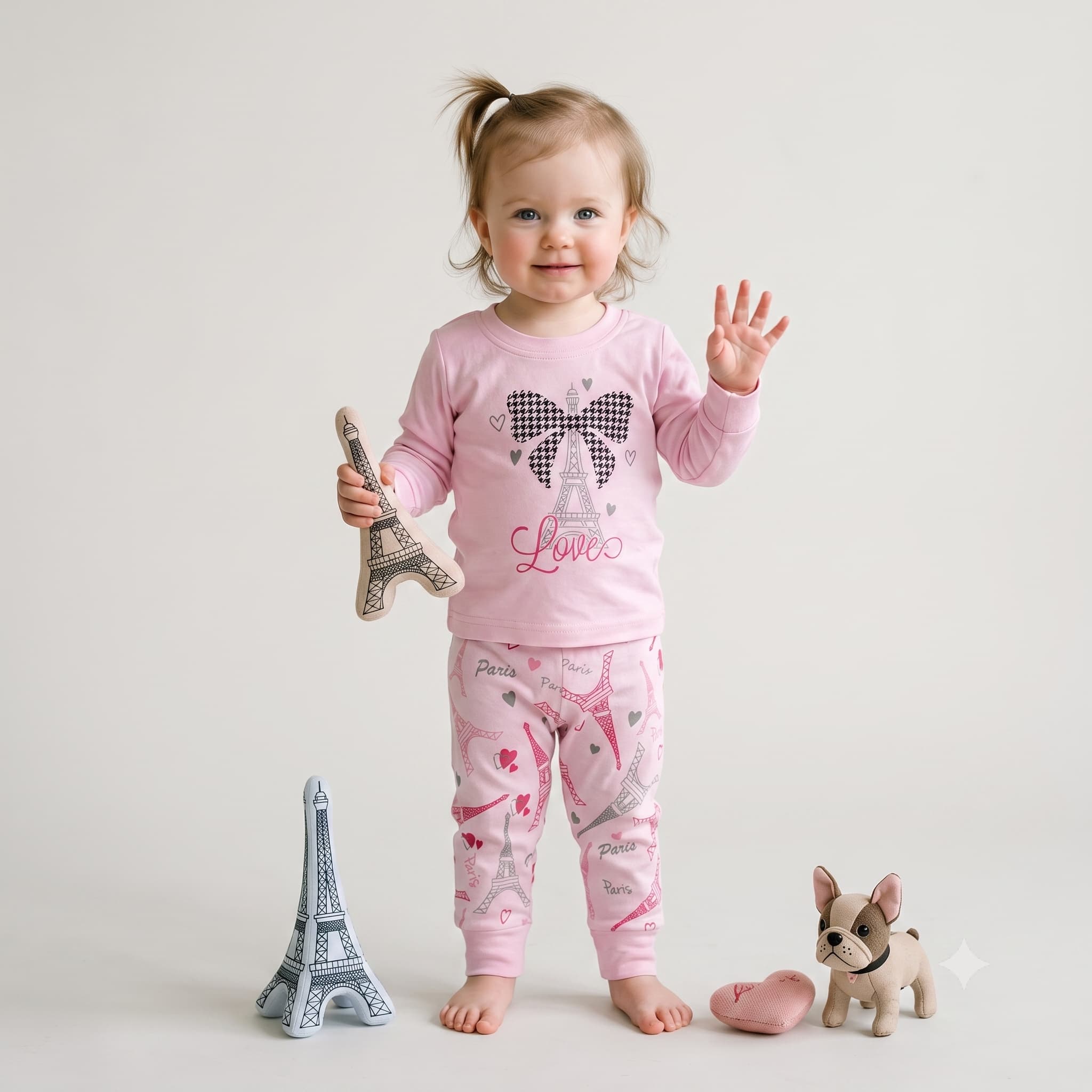 Parisian Love Baby Girls Full Sleeves Pajama Set - Baby Pink