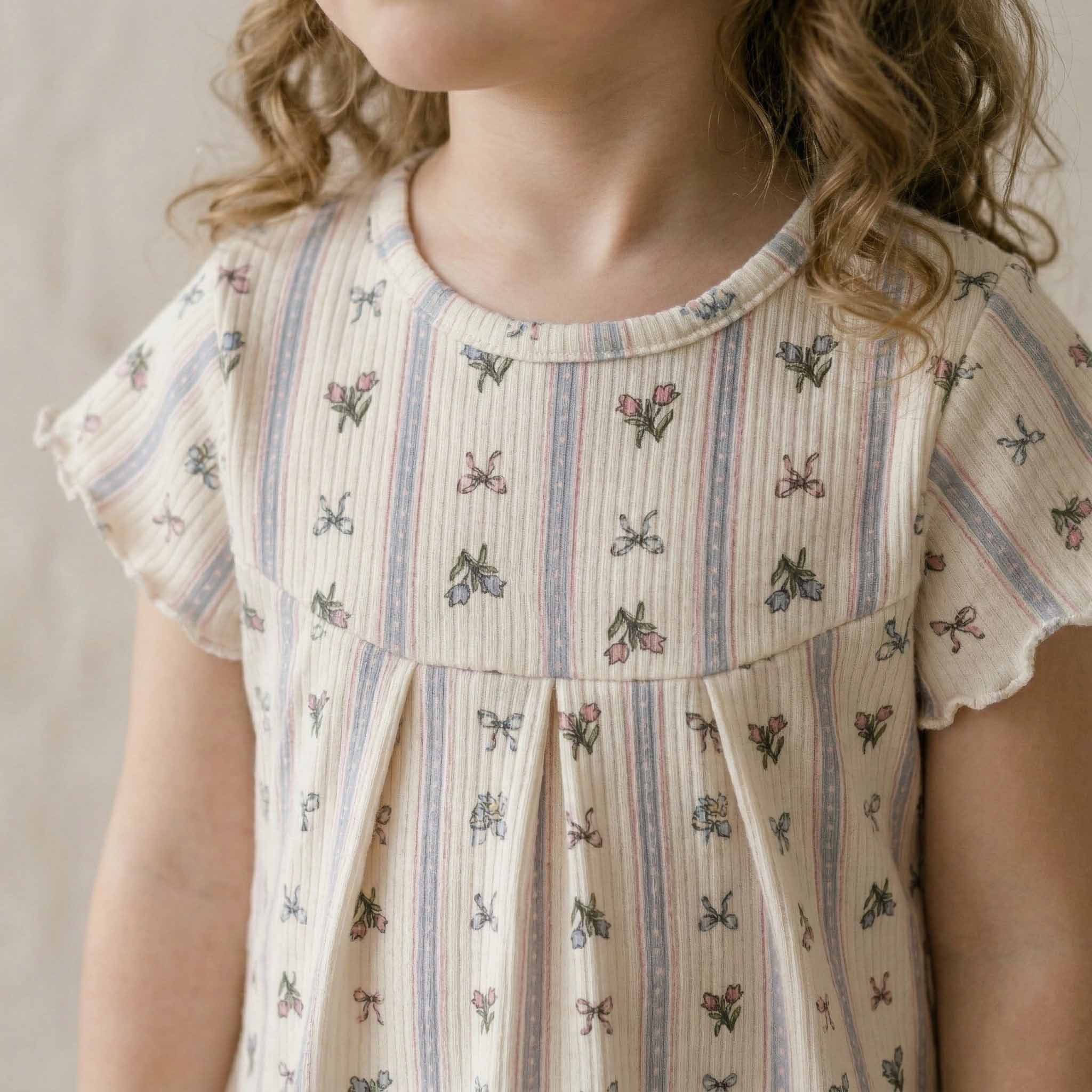 Bows & floral Bouquet Girls Pajama Set - Cream