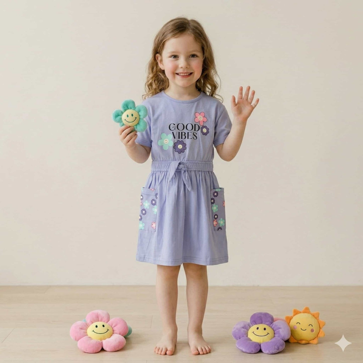 Good Vibes Girl Frock - Light Blue