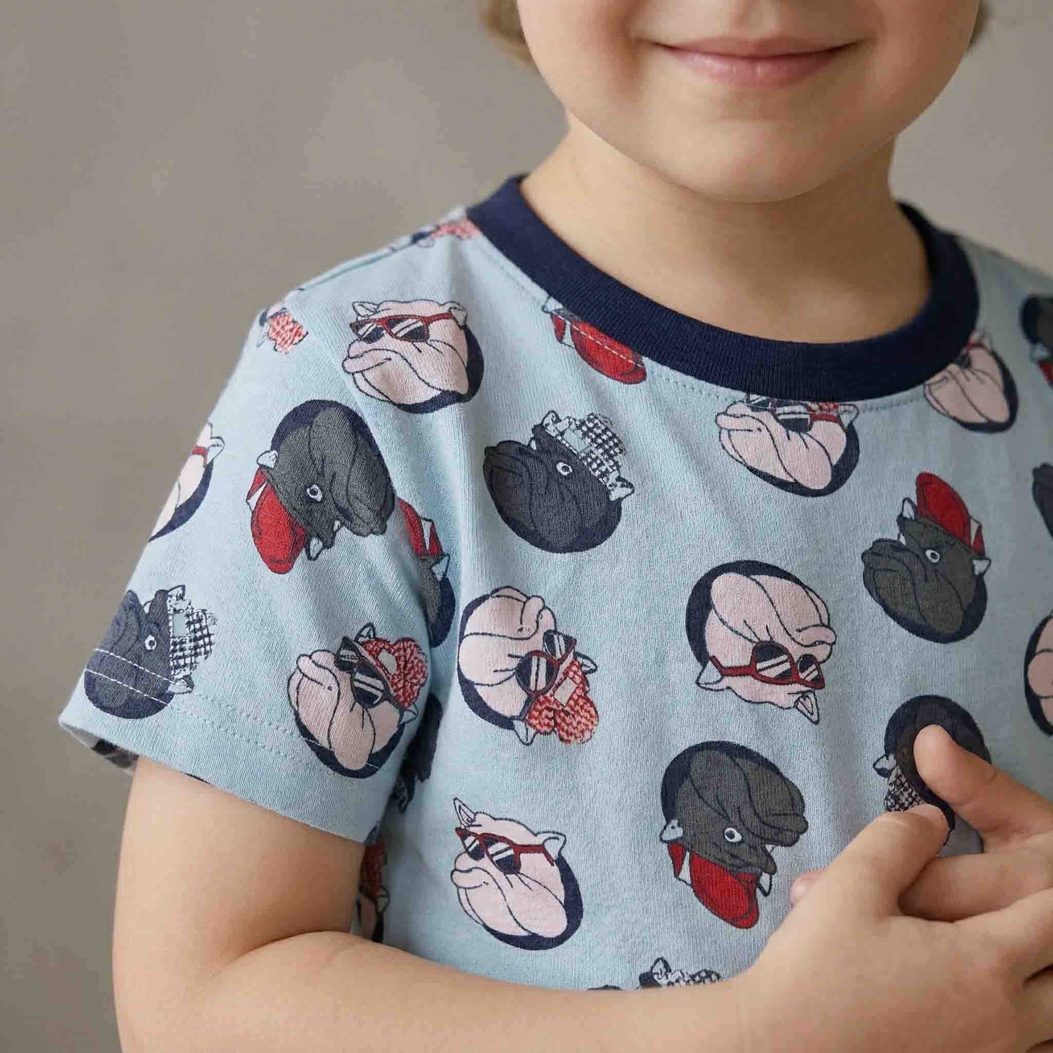 All-Over Bulldog Boys Full Sleeves Pajama Set - Blue