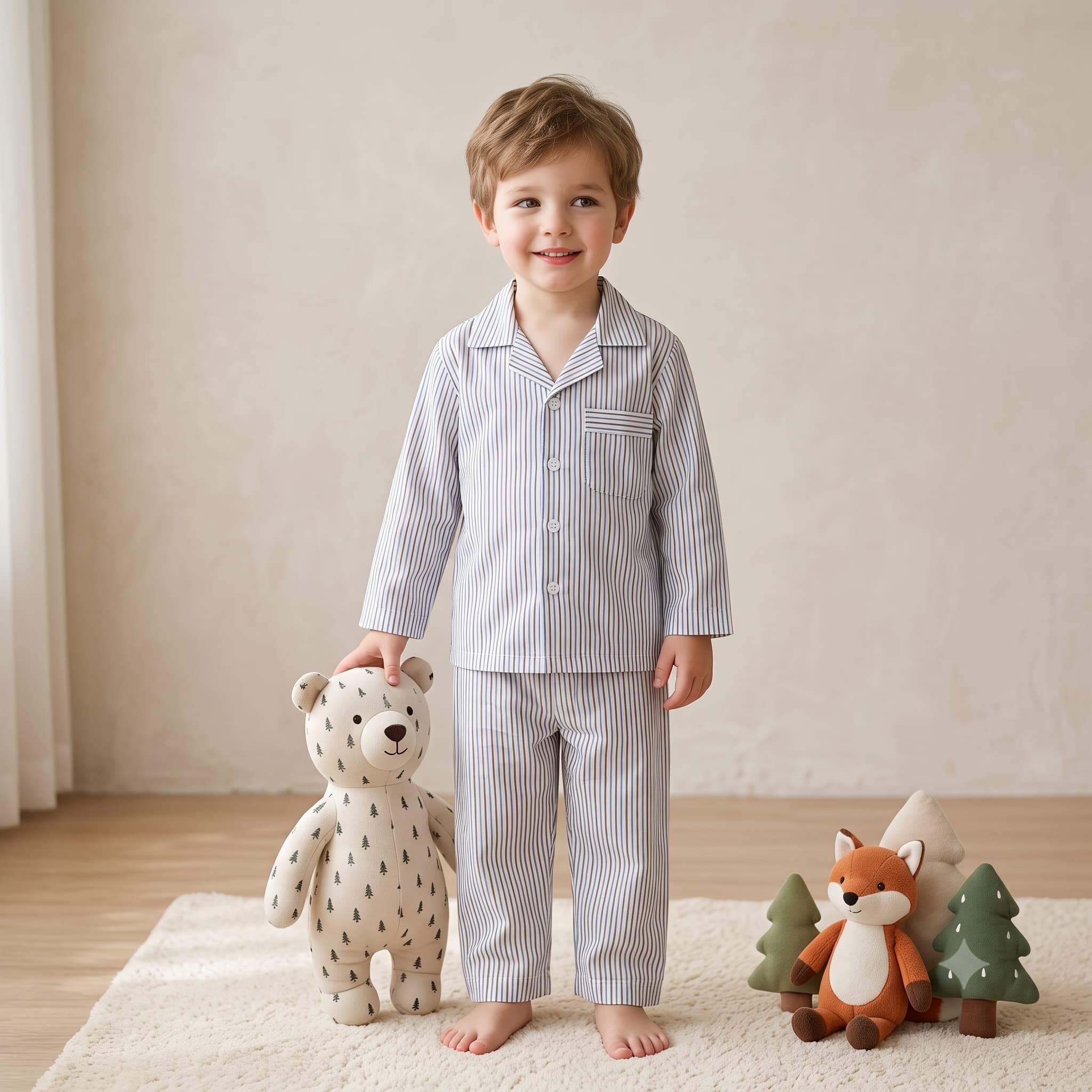 Cozy Classics Boys Full Sleeves Pajama Set -  Brown Stripes