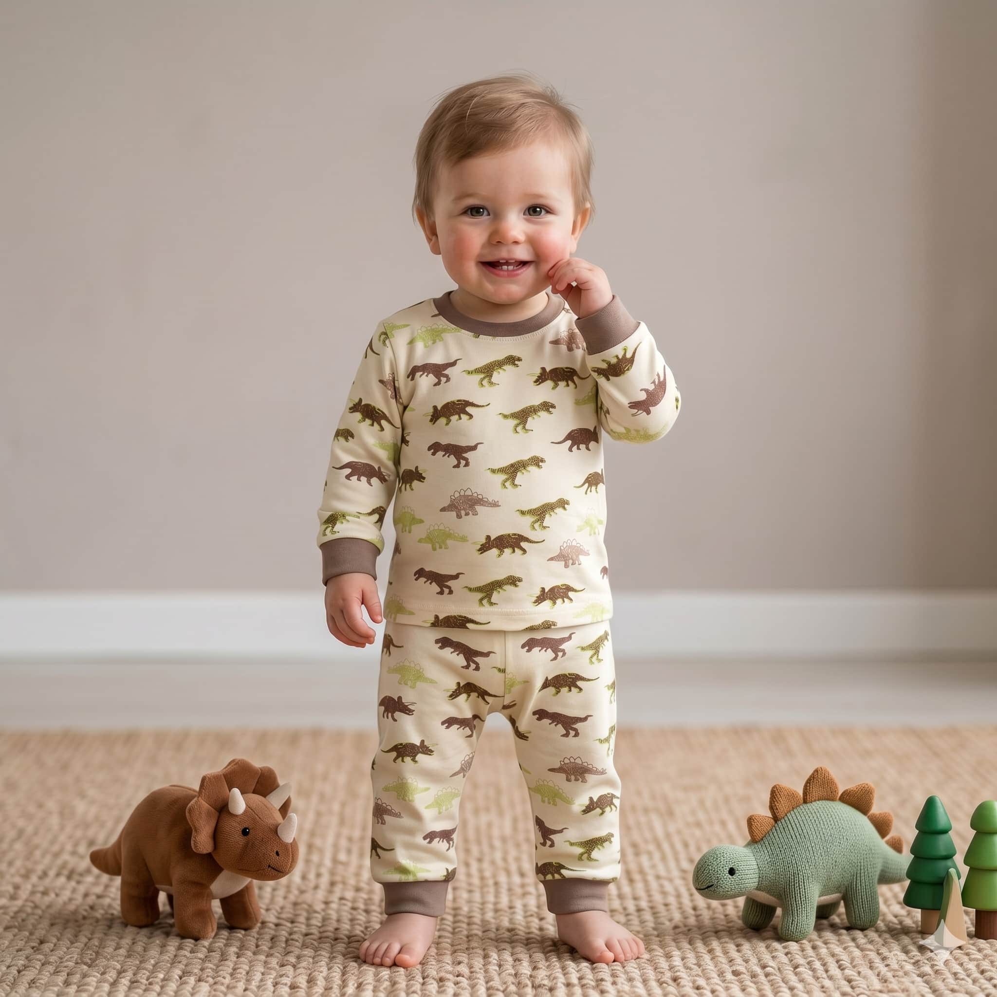 Dino Dash Baby Boys Full Sleeves Set - Beige
