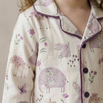 Animal Farm Girls Button Pajama Set - Cream & Lavender