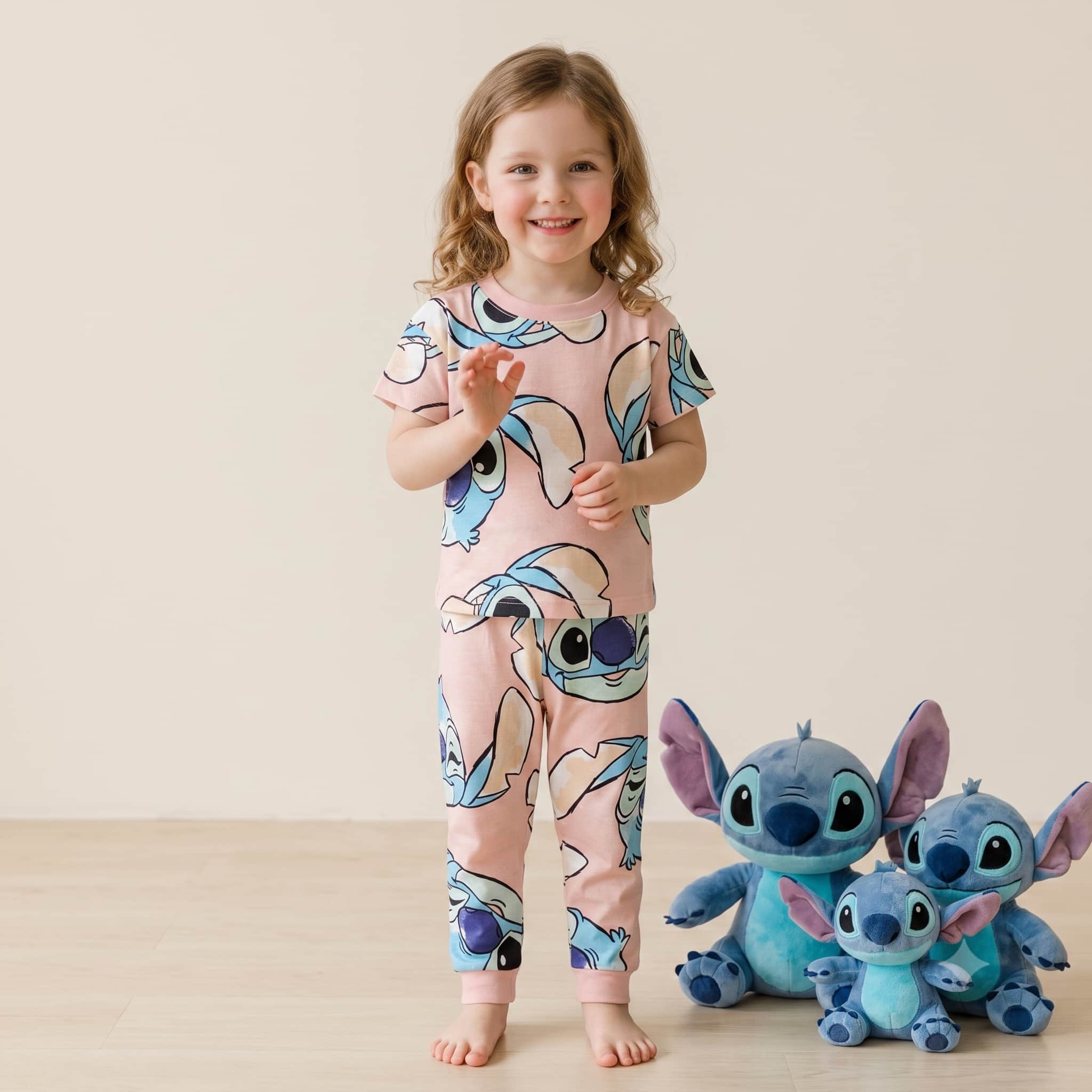 Stitch Girls Half Sleeves Pajama Set - Pink