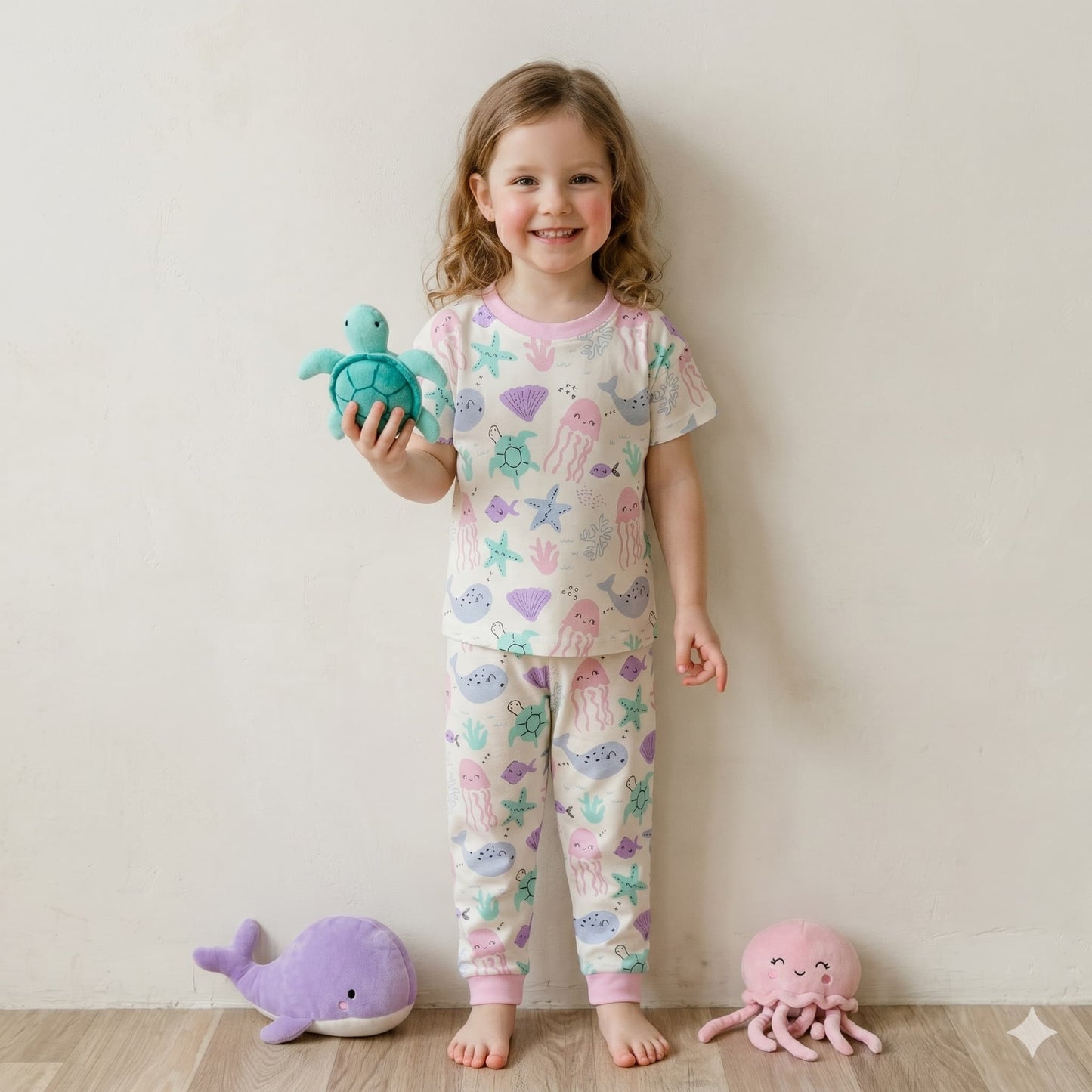 Sea Dreams Girls Half sleeves pajama set - Cream