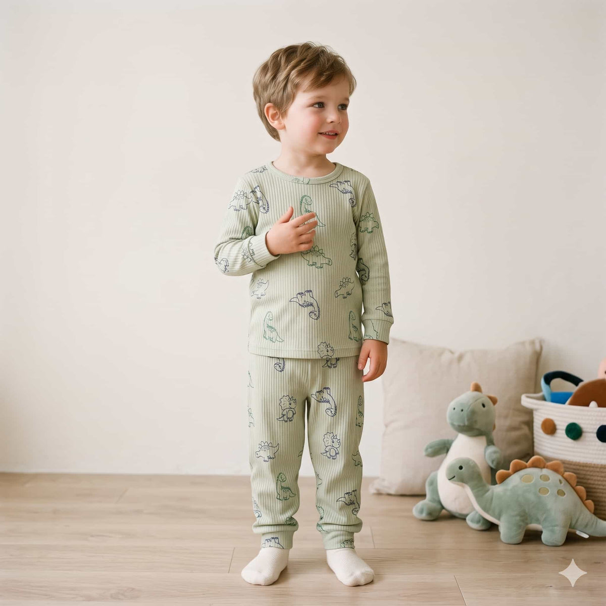Dino Sketch Boys Full Sleeves Pajama Set – Sage Green