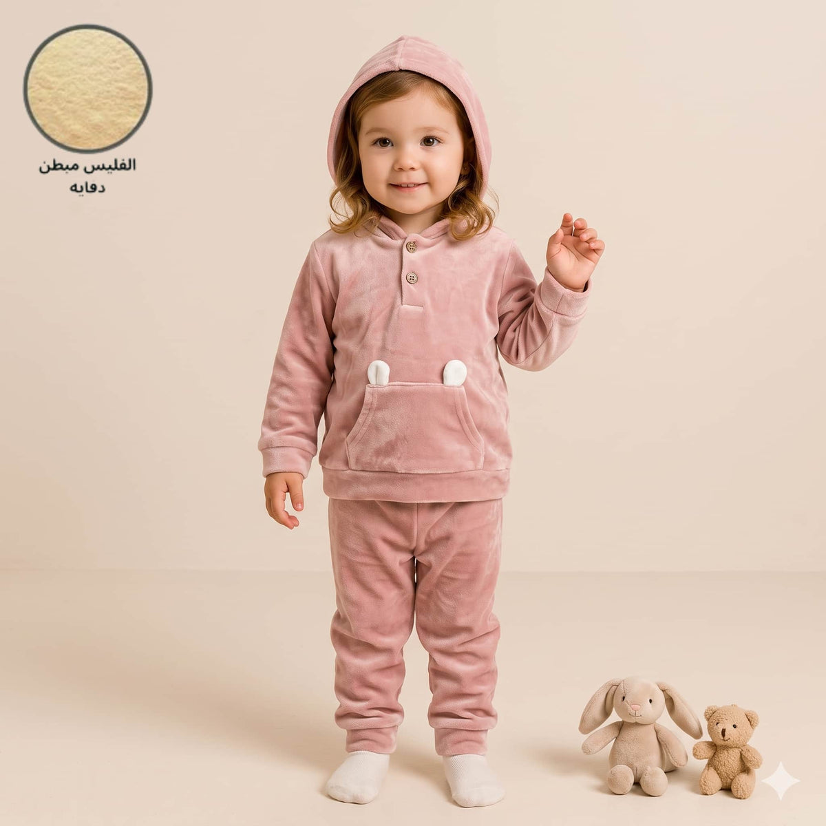 Bunny Cuddles Baby Girls Winter Full Sleeves Pajama Set – Dusty Pink