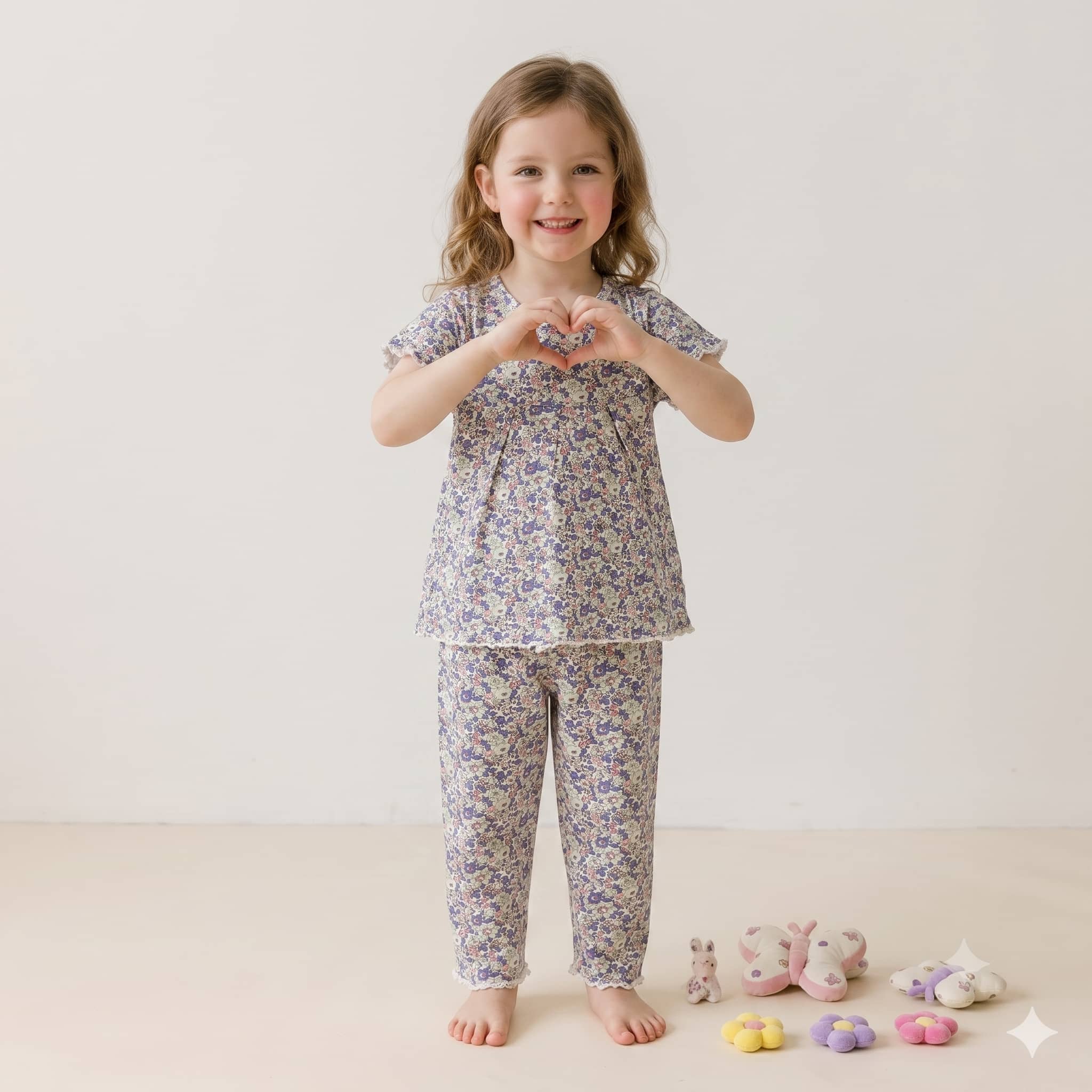 Floral Bliss Girls Half Sleeves Pajama Set - Lavender