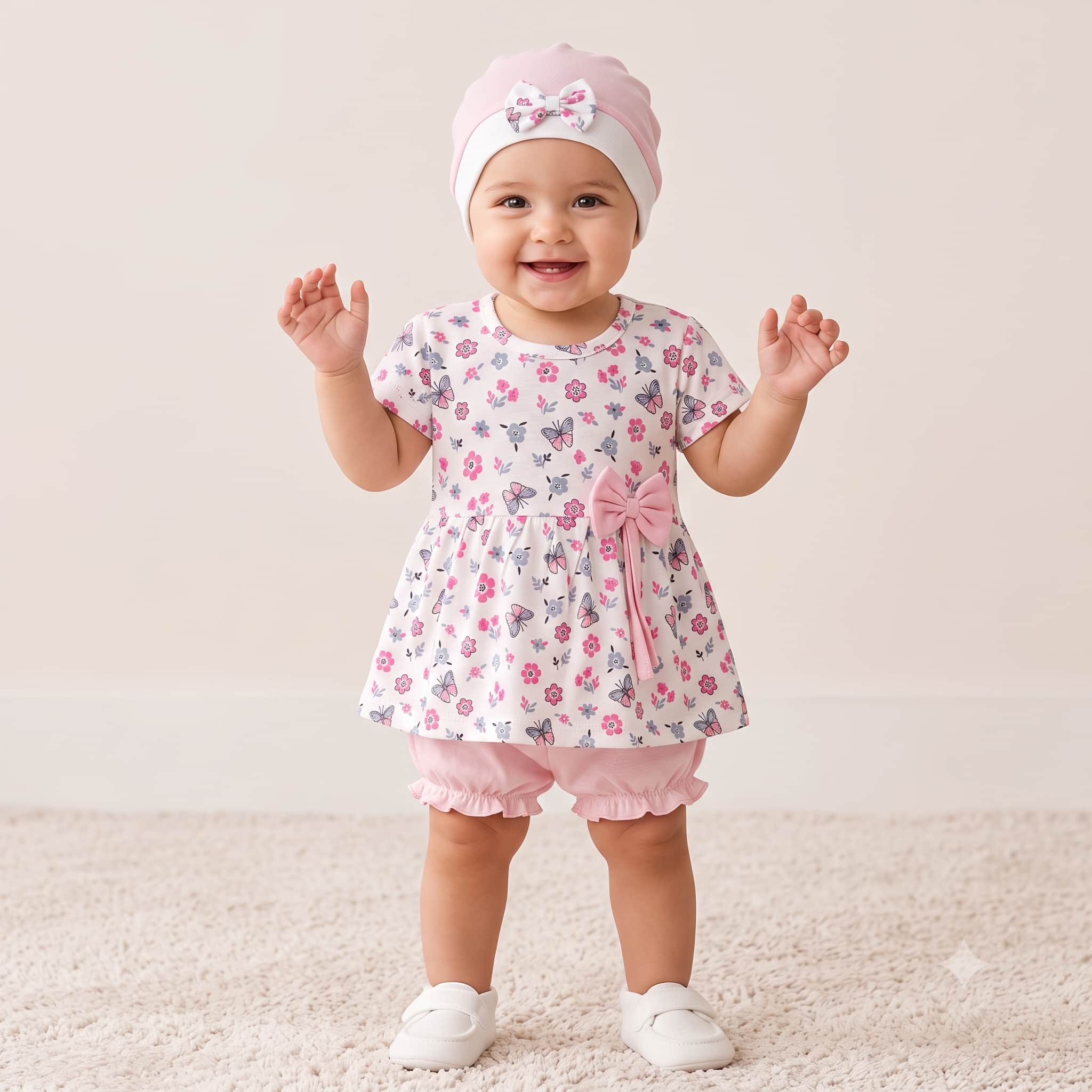 Flutter Bloom Baby Girls Frock Set - Pink