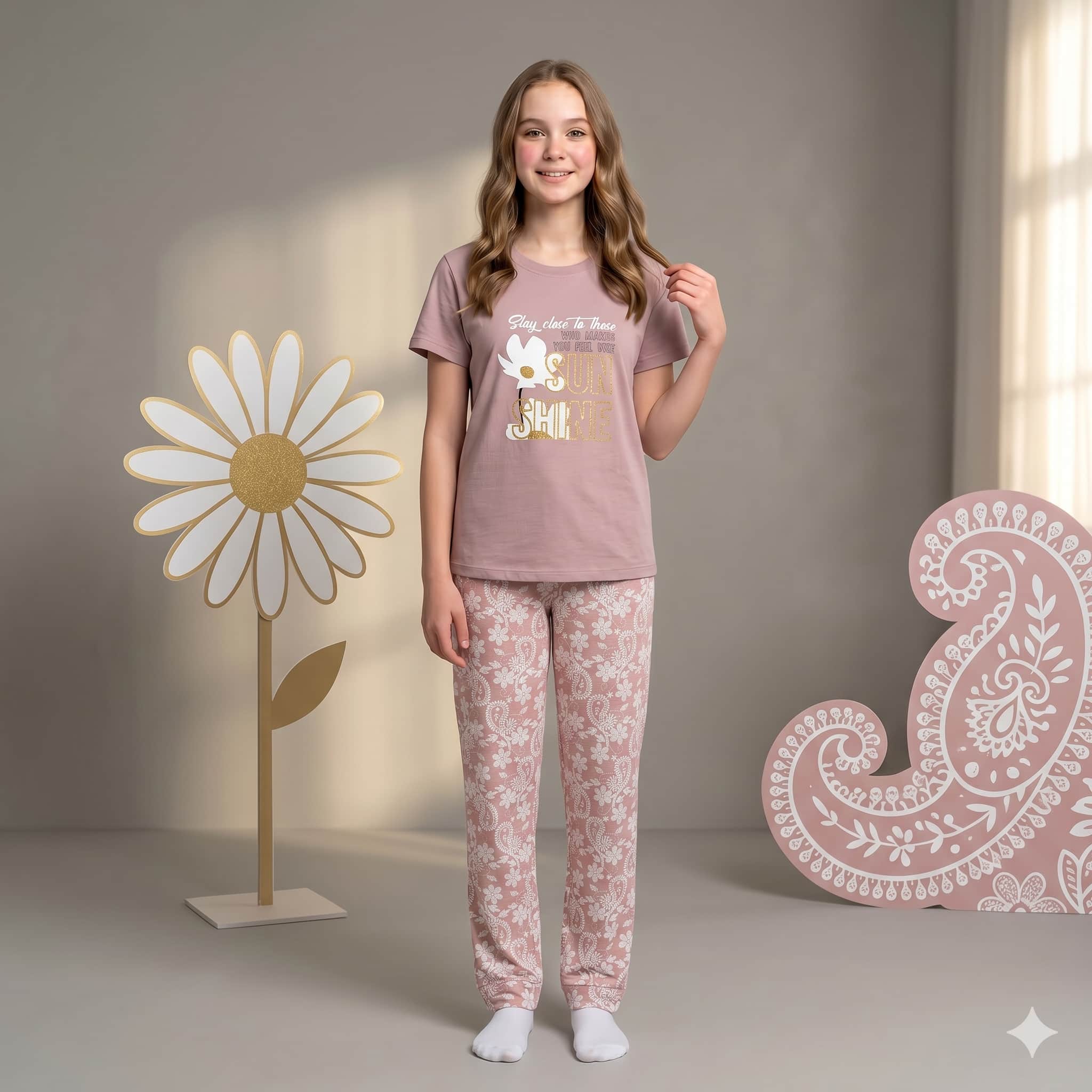 Radiant Dreams Girls Half Sleeves Pajama set - Pink