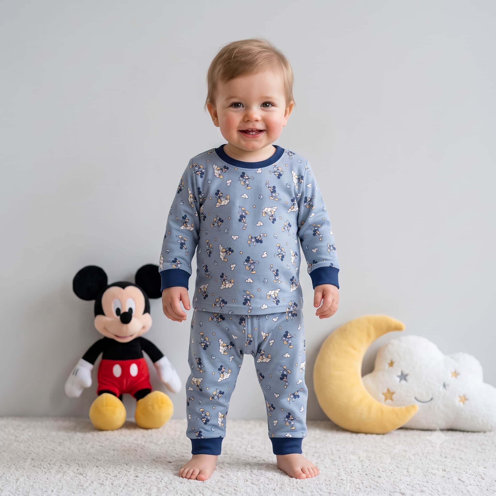 Mickey Baby Boys Full Sleeves Pajama Set - Blue
