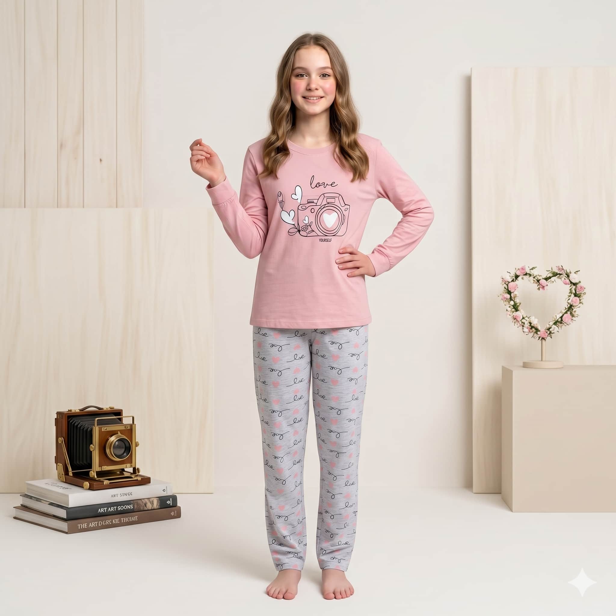 Capture Love Girls full sleeves pajama set - light pink