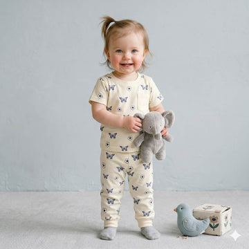 Vintage Flutter Half Sleeves Baby Girl Pajama set - Beigi