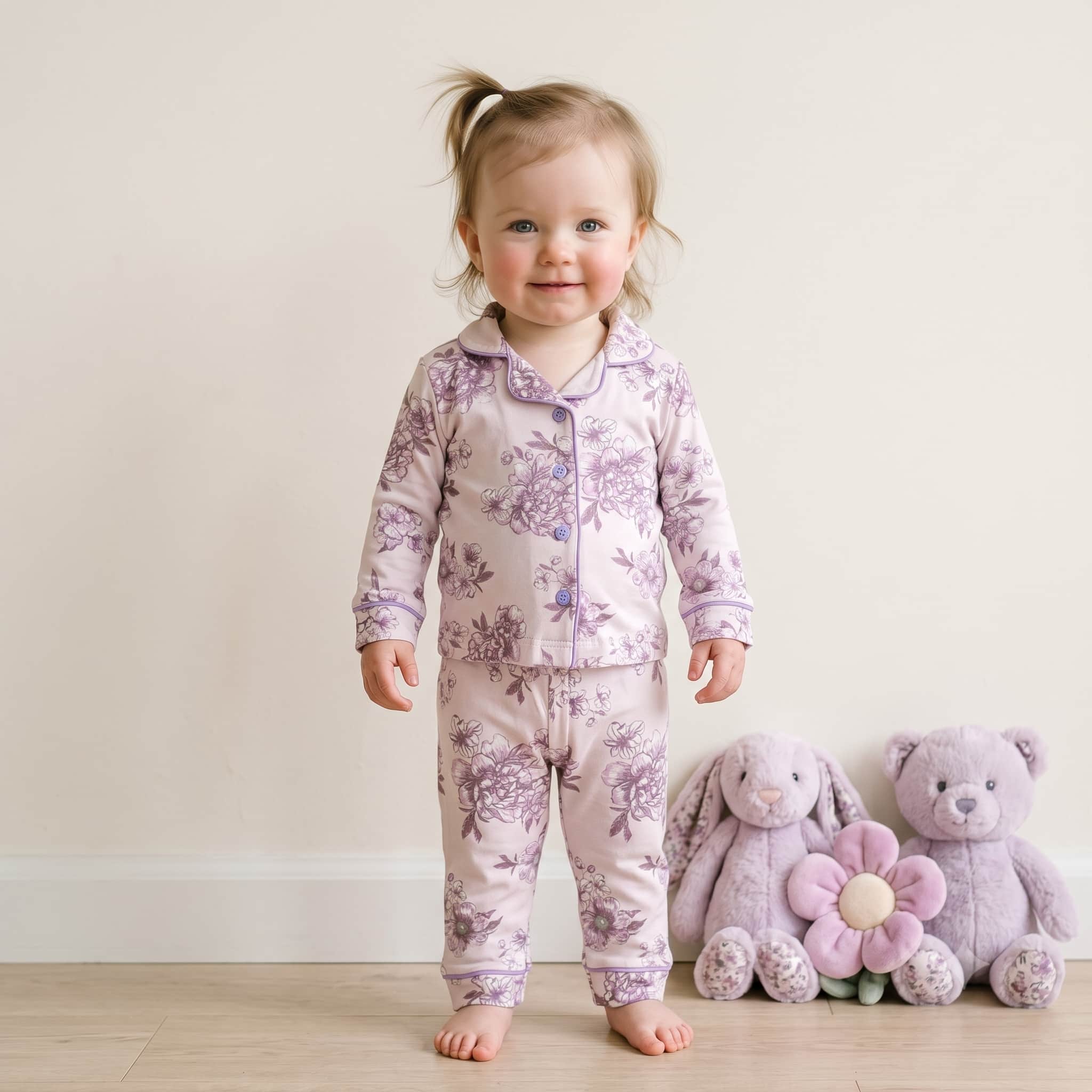 Floral Dream Baby Girls Full Sleeves Pajama Set - Lilac