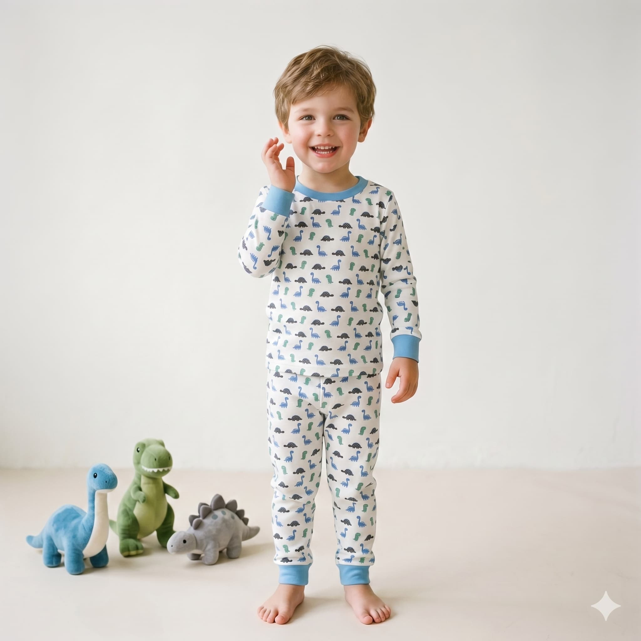 Dino Parade Boys Long Sleeves Pajama Set - Off-White