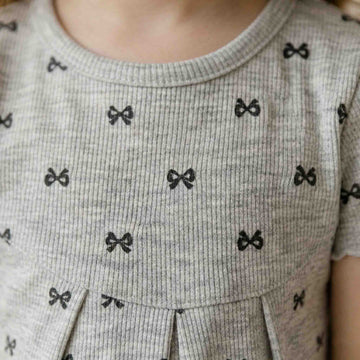 Cute Bows Girls Short Sleeves Pajama Set - Grey