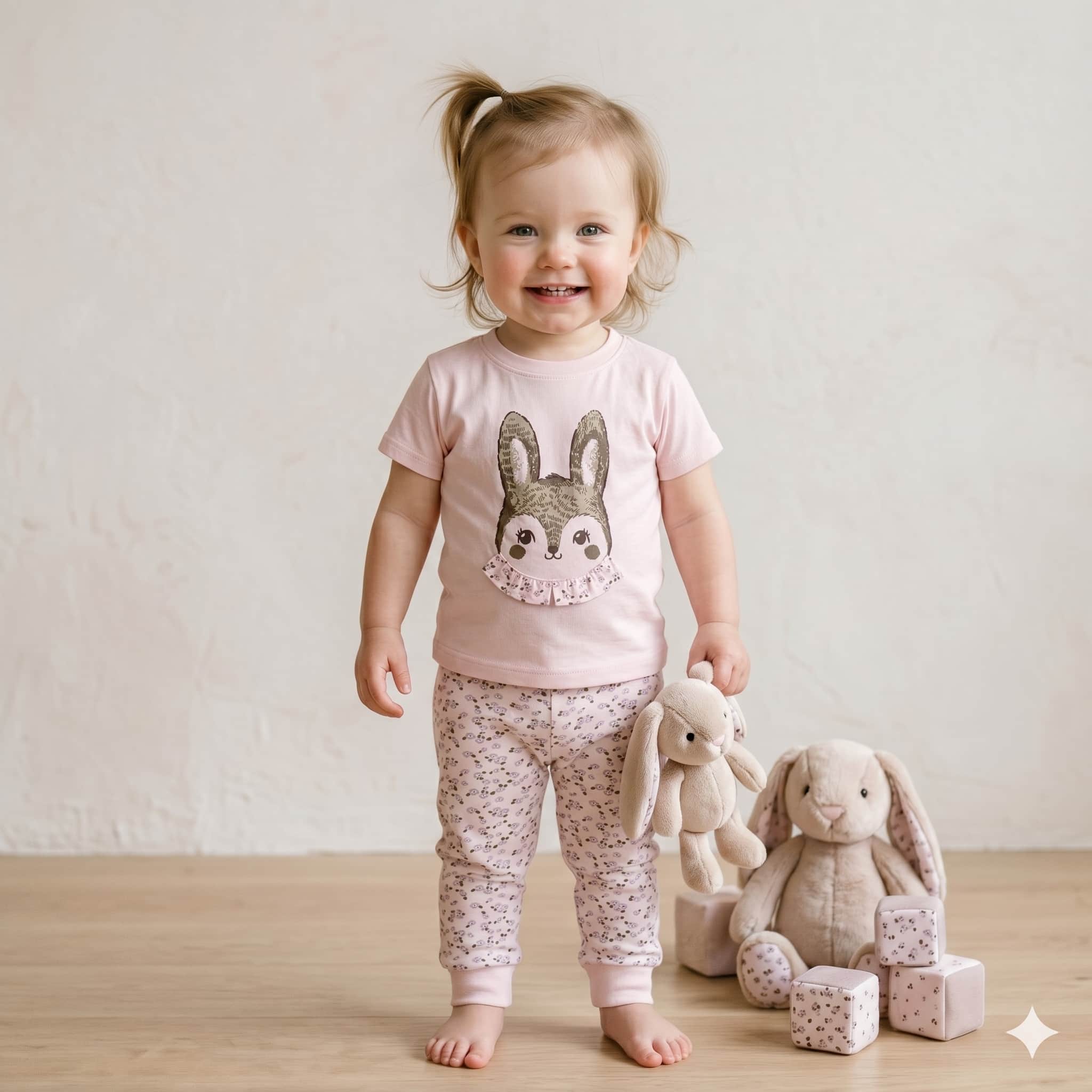 Ruffle Bunny Baby Girls Half Sleeves set - Pink