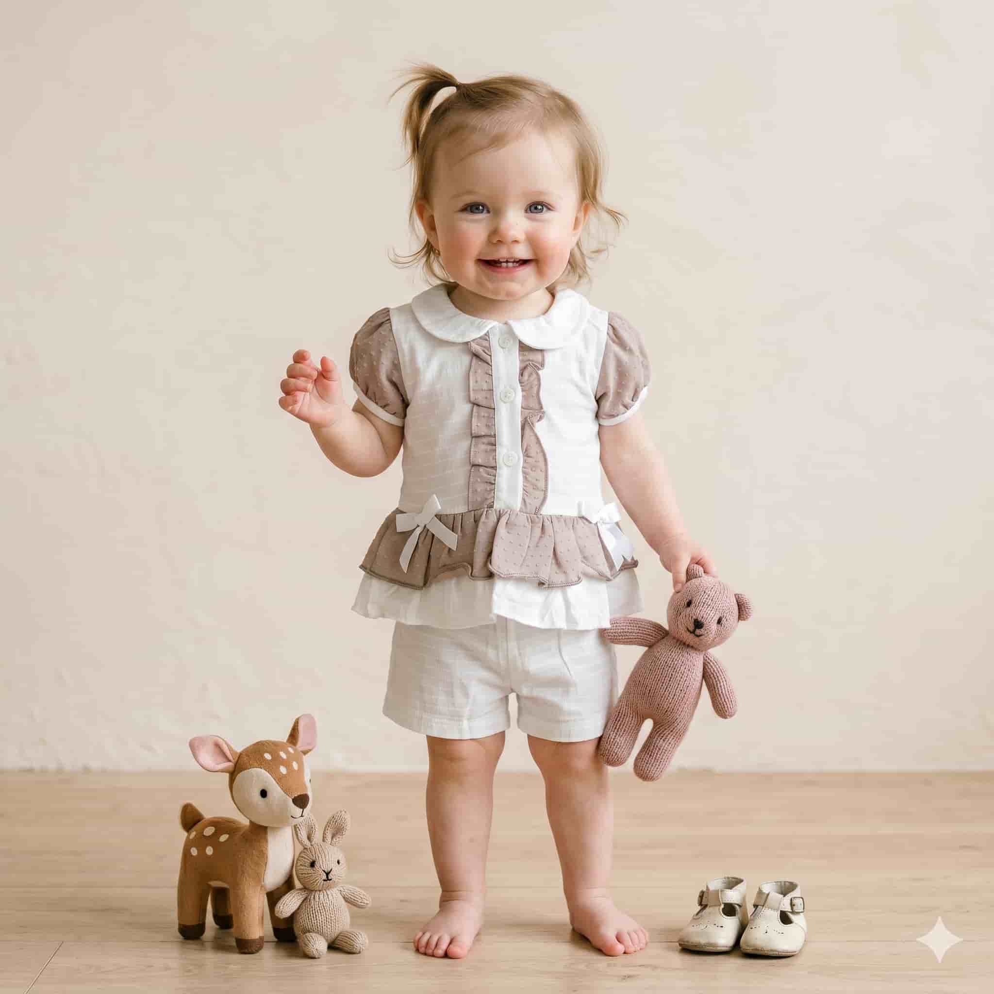 Pearl Petal Baby Girls Half Sleeves Set - White