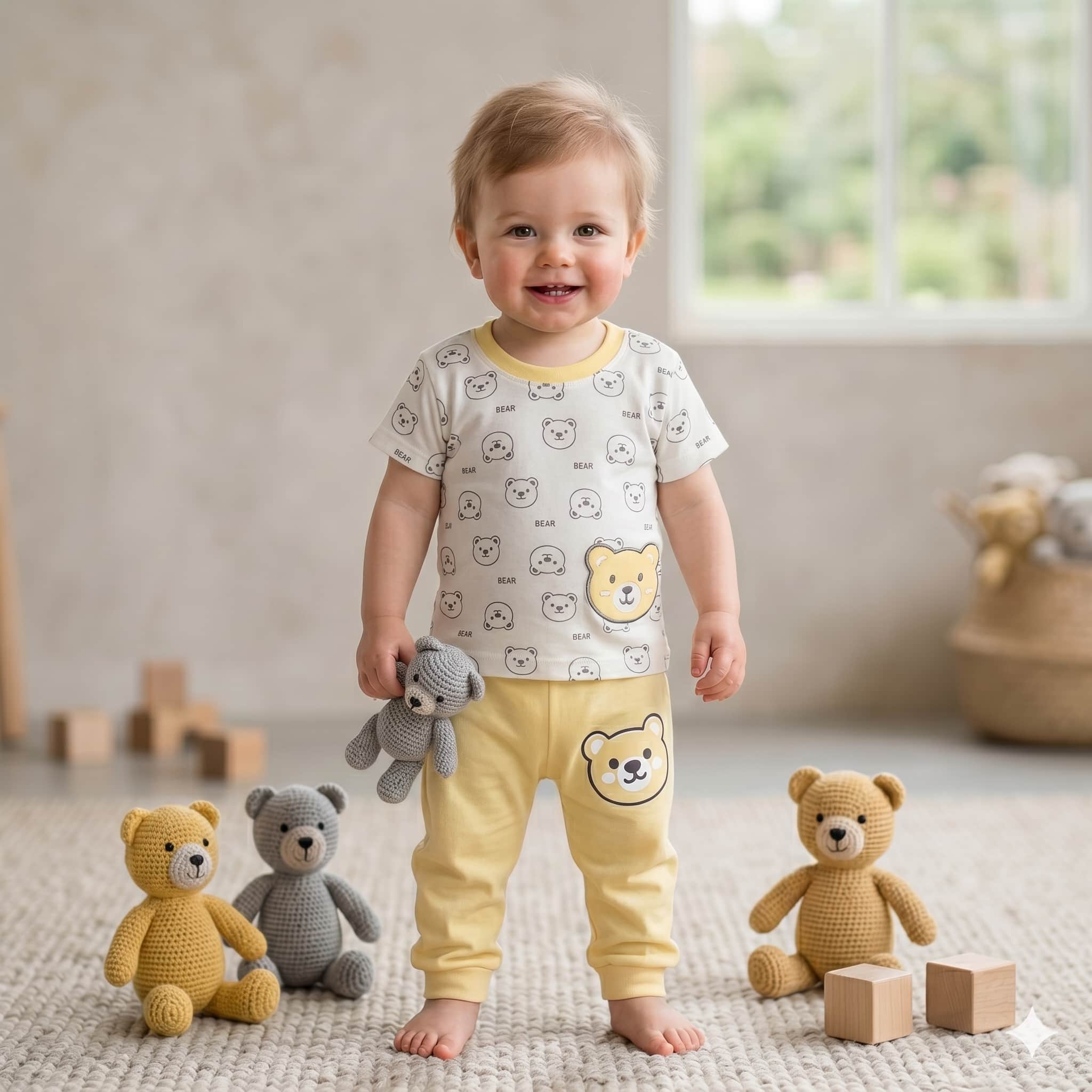 Sunny Bear Buddy Half Sleeves Baby boy Pajama Set - Yellow