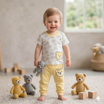 Sunny Bear Buddy Half Sleeves Baby boy Pajama Set - Yellow