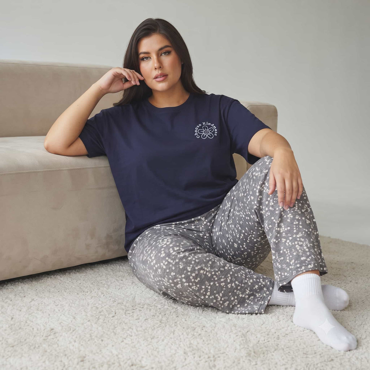 Kind Bloom Women Half Sleeves Pajama Set – Navy Blue