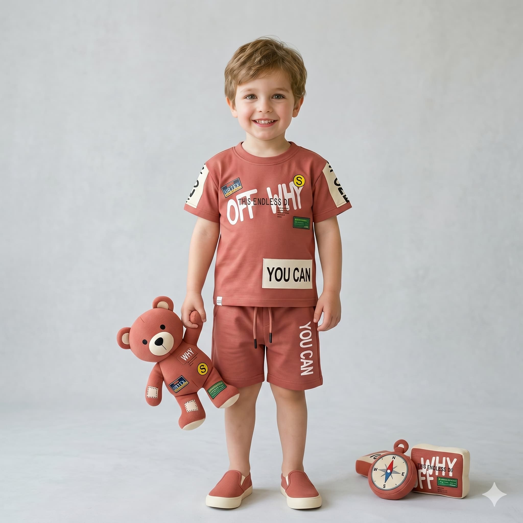 Play Patch Boys Half Sleeves Short Set - Rust