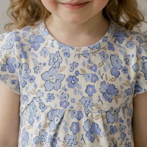 Periwinkle Bloom Girls Short Sleeves Pajama Set - White & Blue