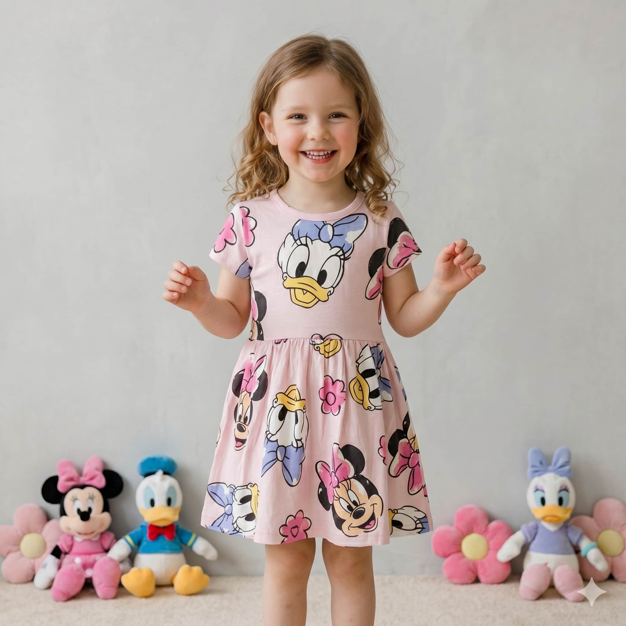 Minnie Mouse & Donald Duck Girls Frock - Pink
