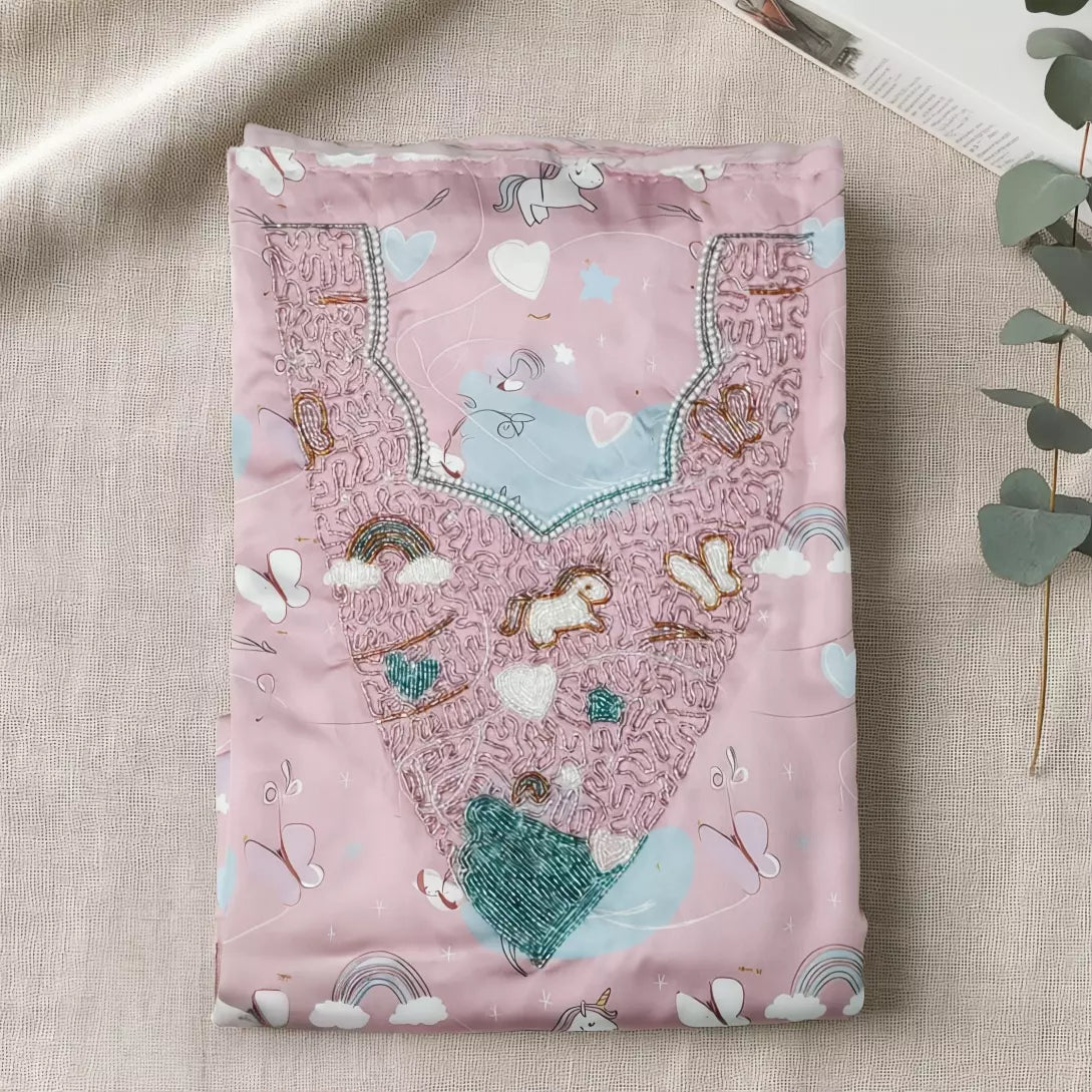 Unicorn Embroidered Girls Mukhawir - Purple