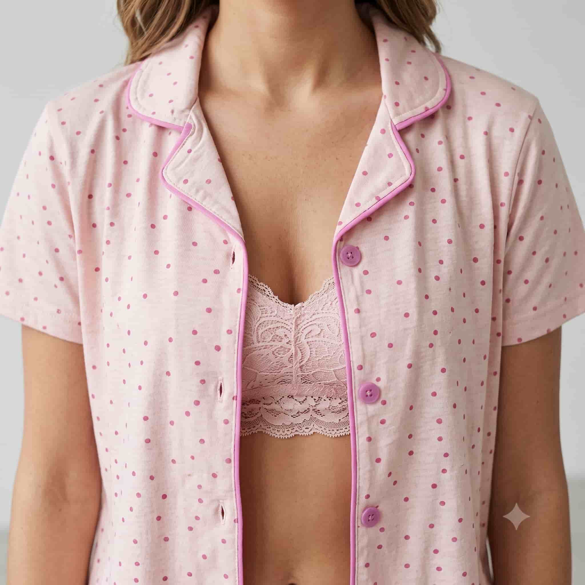 Polka Dot Women Half Sleeves Pajama Set - Light Pink