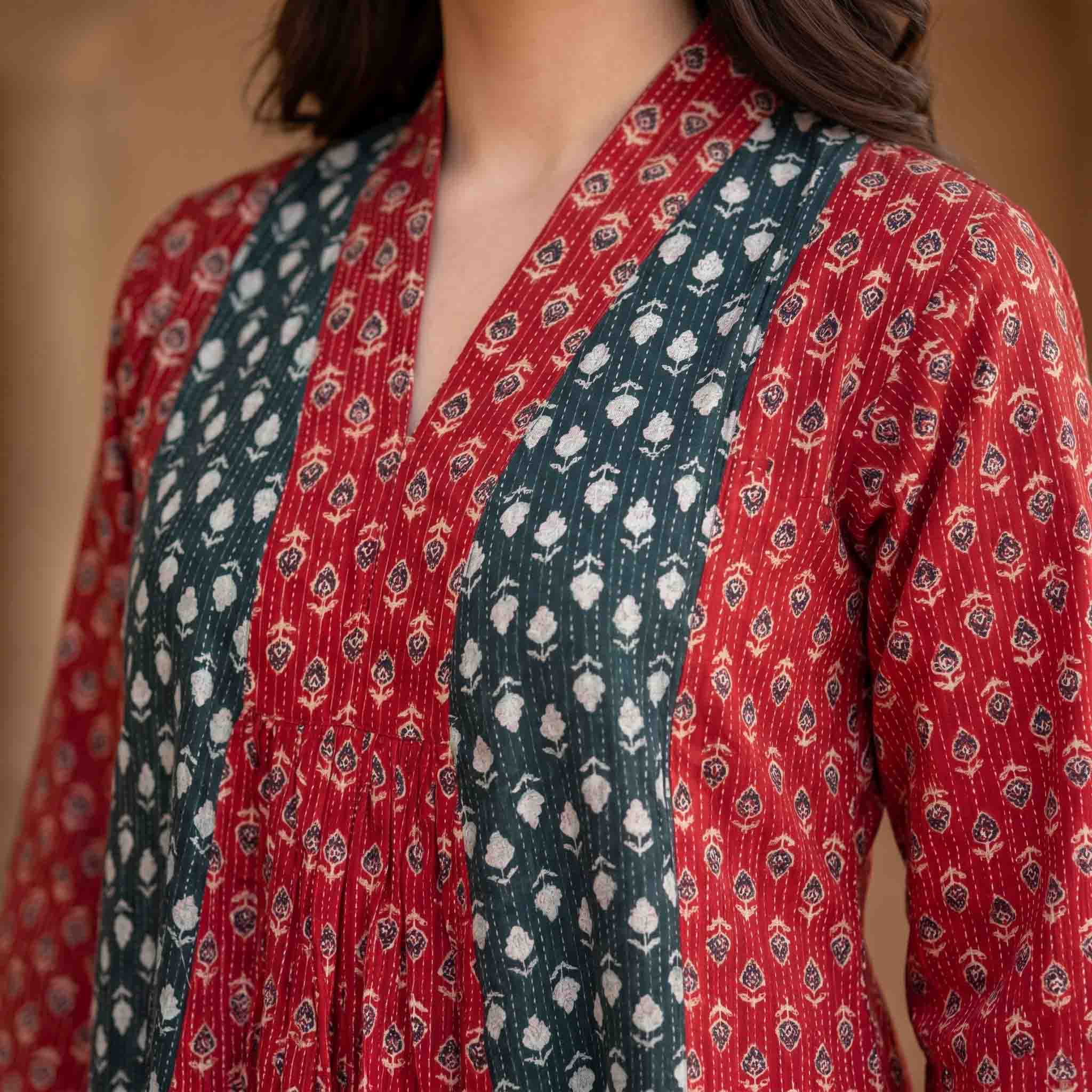 All Over Buti Print Women Darra - Red & Black 