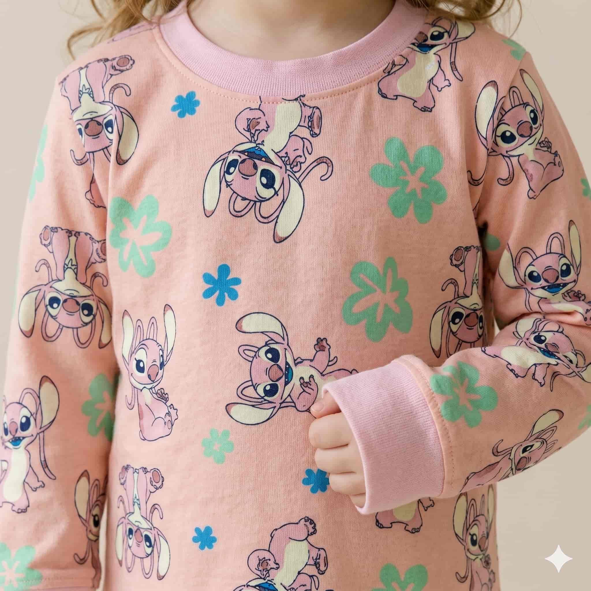 Stitch Girls Full Sleeves Pajama Set – Peach