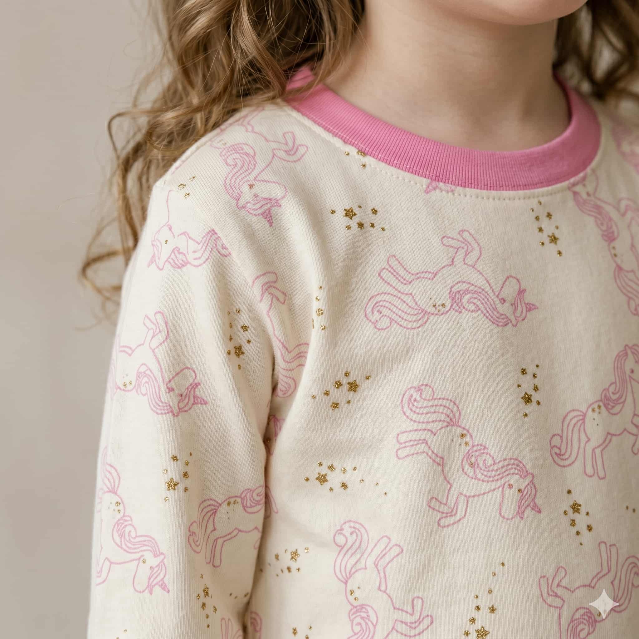 Unicorn Sparkle Girls Full Sleeves Pajama Set - Cream
