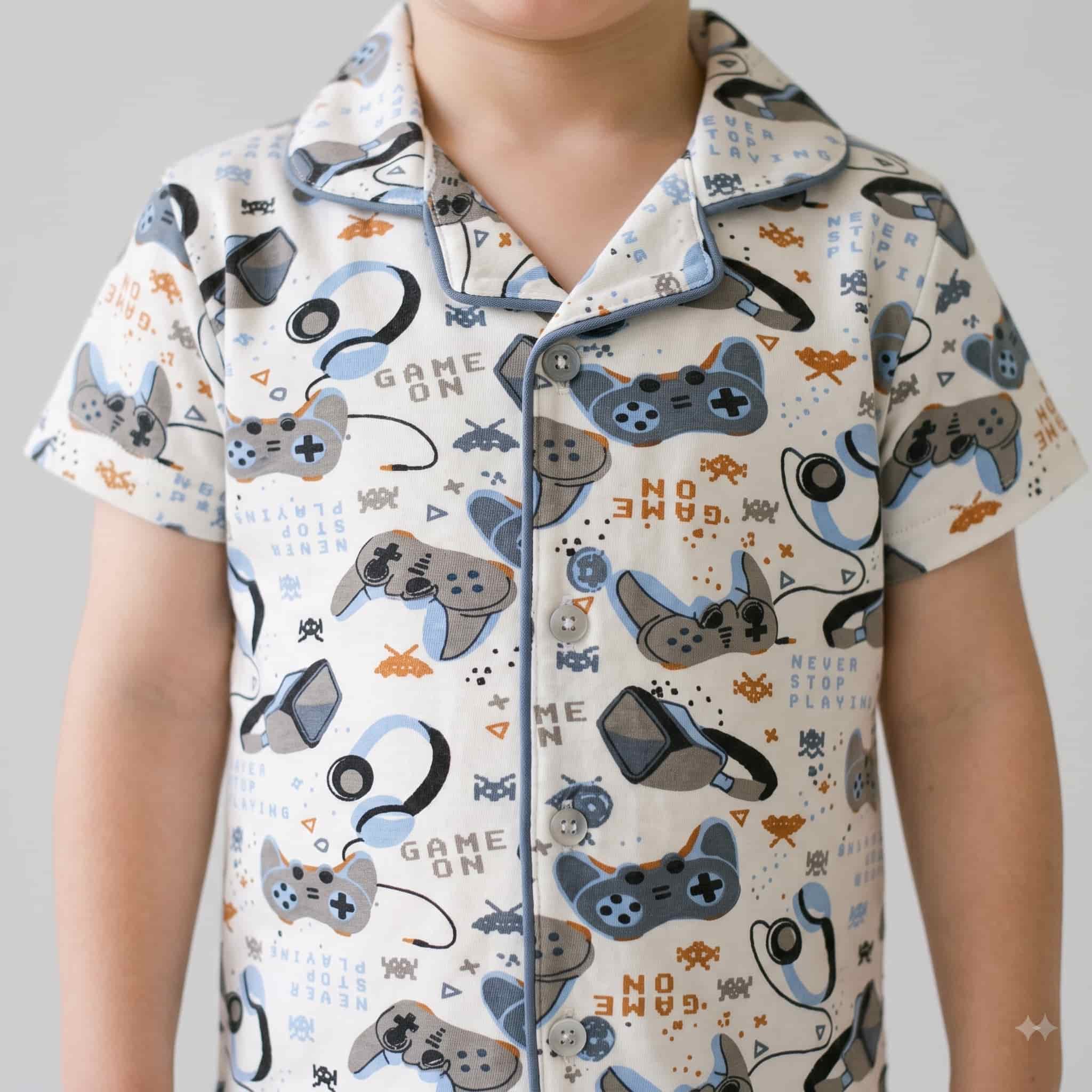 Level Up Boys Half Sleeves Pajama Set - White