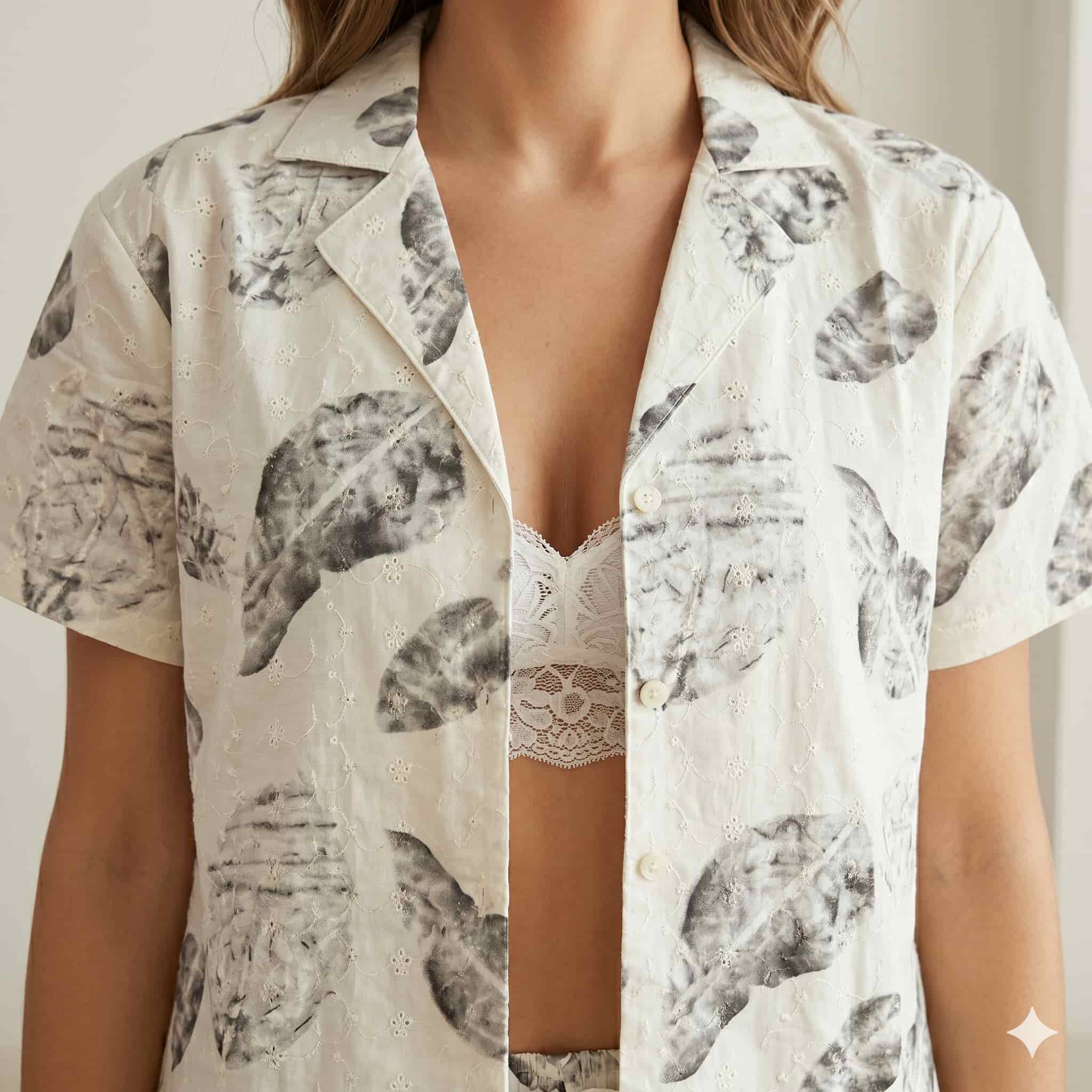 Leaf Whisper Women Half Sleeves Pajama Set – Ivory