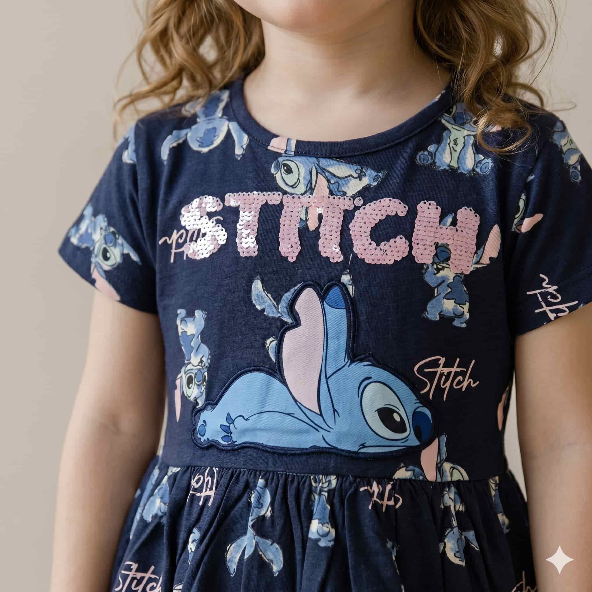 Stitch Girls Frock - Navy