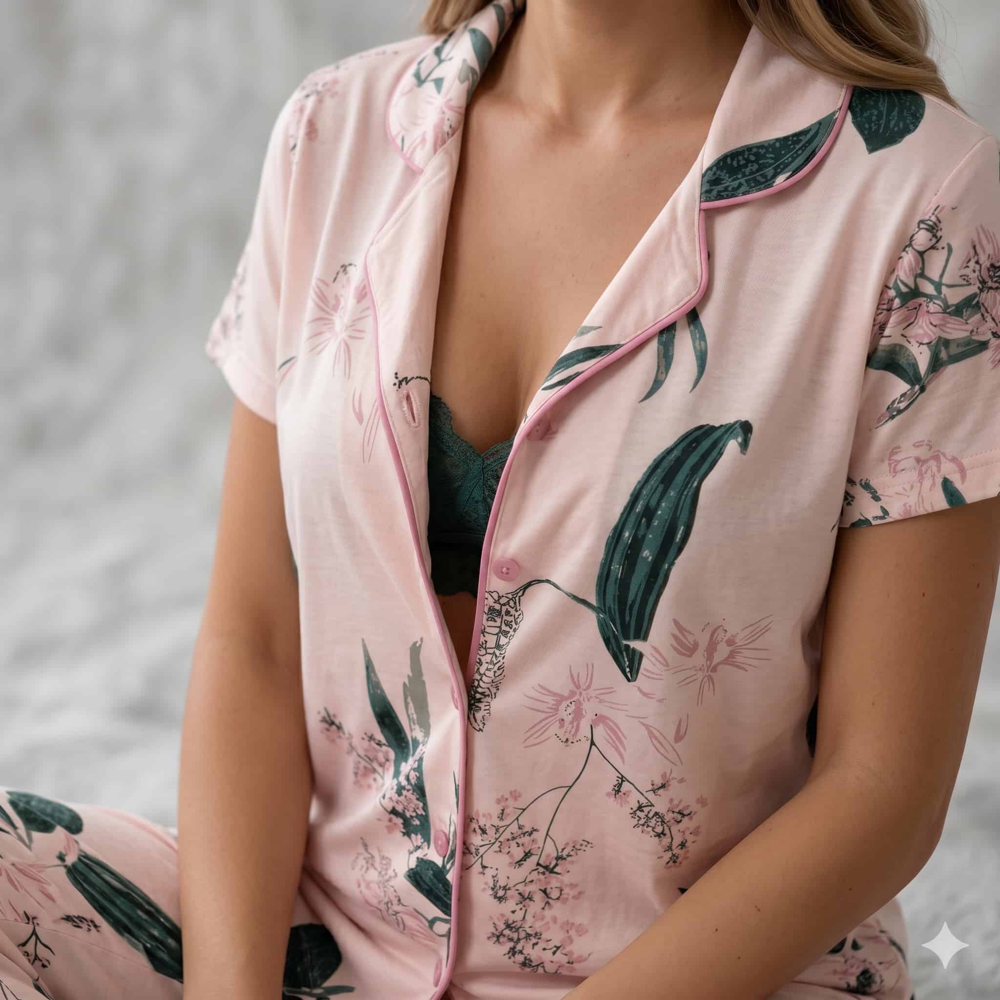 Floral Serenade  Women Half Sleeves Pajama Set - Light Pink
