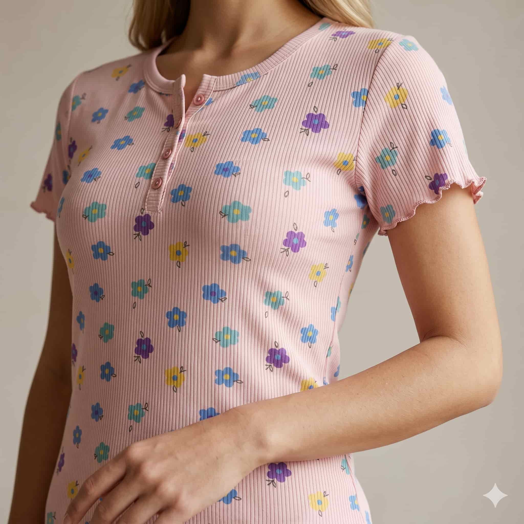Retro Bloom Women Half Sleeves Pajama Set - Pink