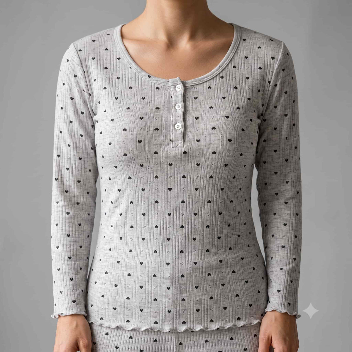 Heartline Women Full Sleeves Pajama Set – Light Grey