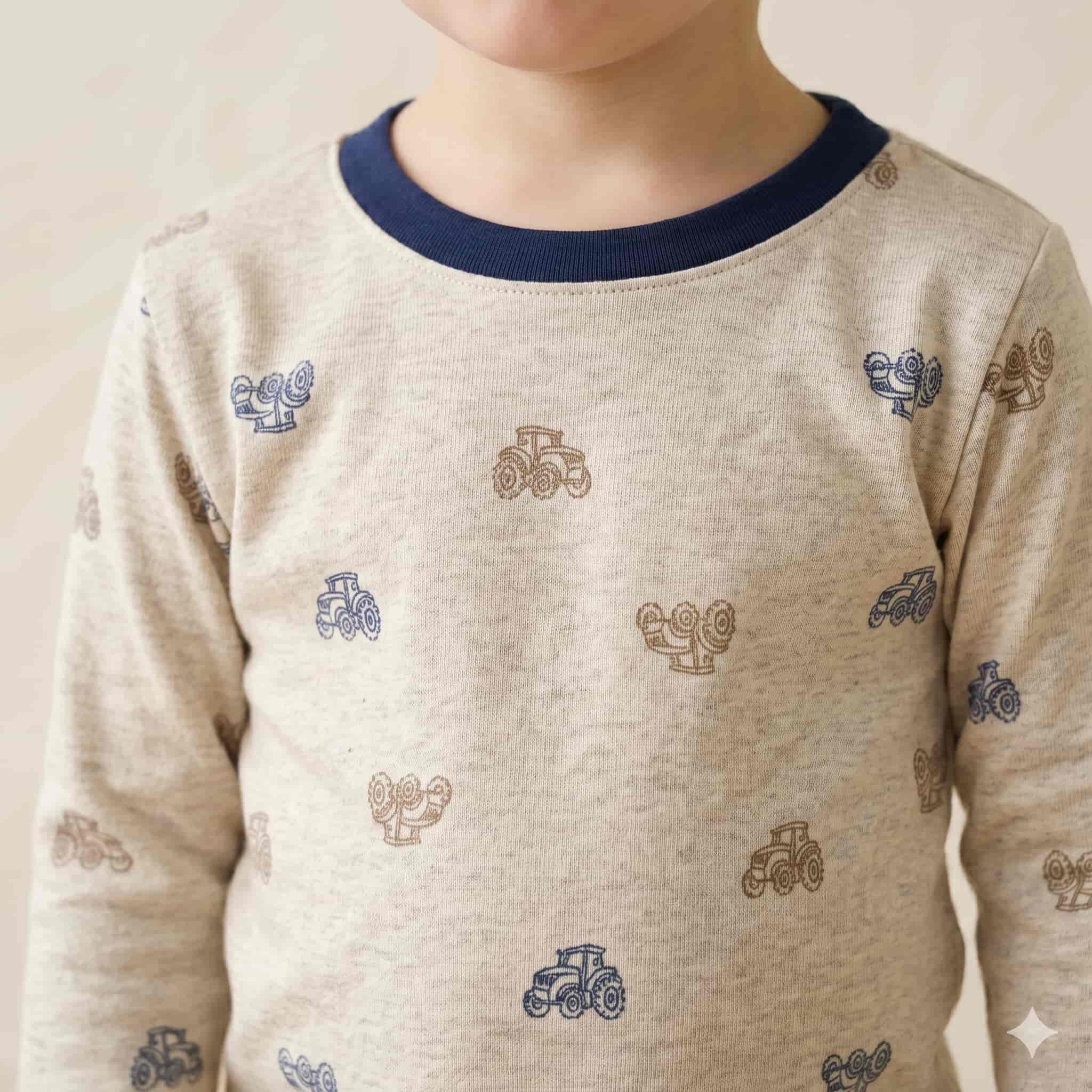 Tractor Trails Boys Long Sleeves Pajama Set - Beige