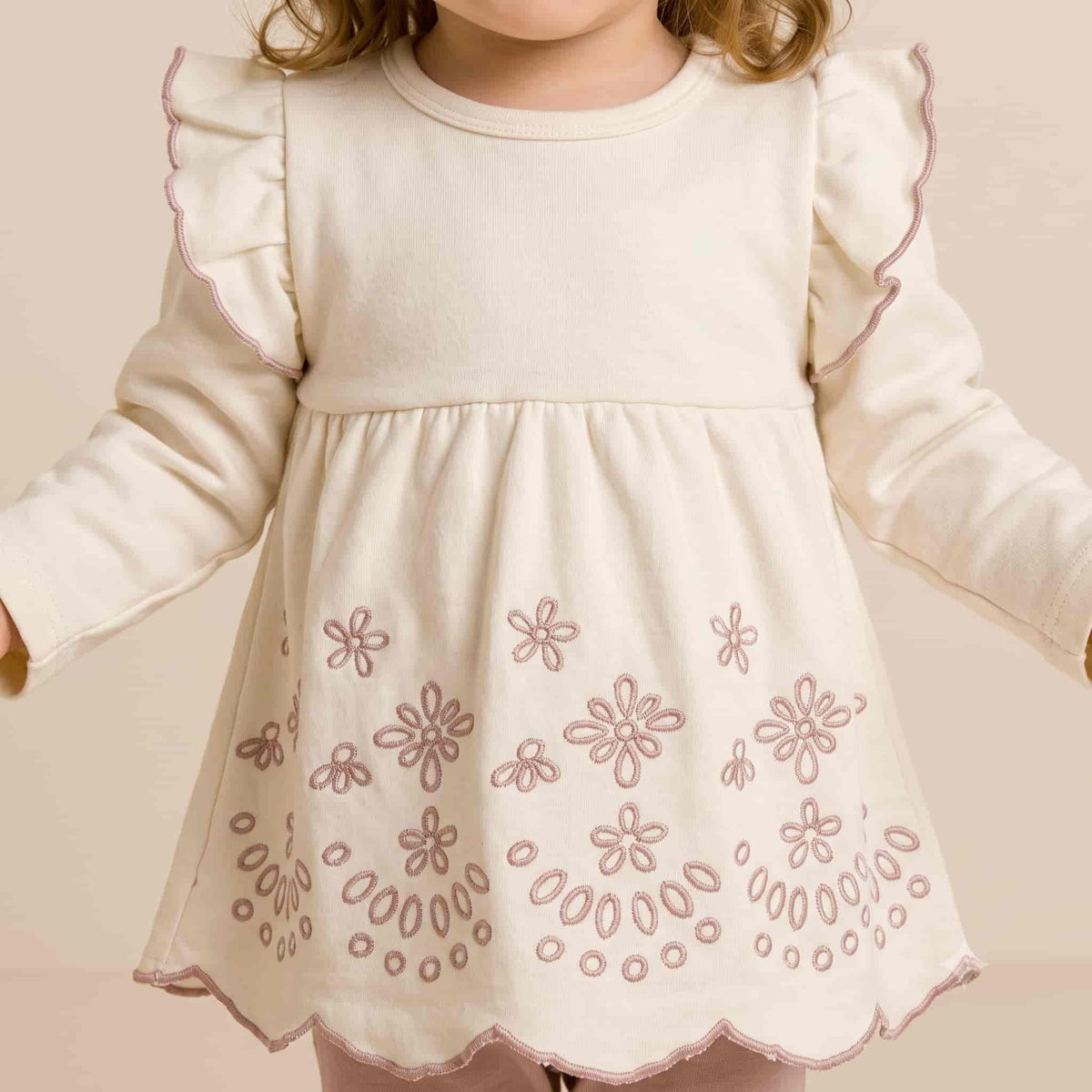 Petal Dreams Baby Girls Winter Full Sleeves Pajama Set – Ivory & Dusty Pink