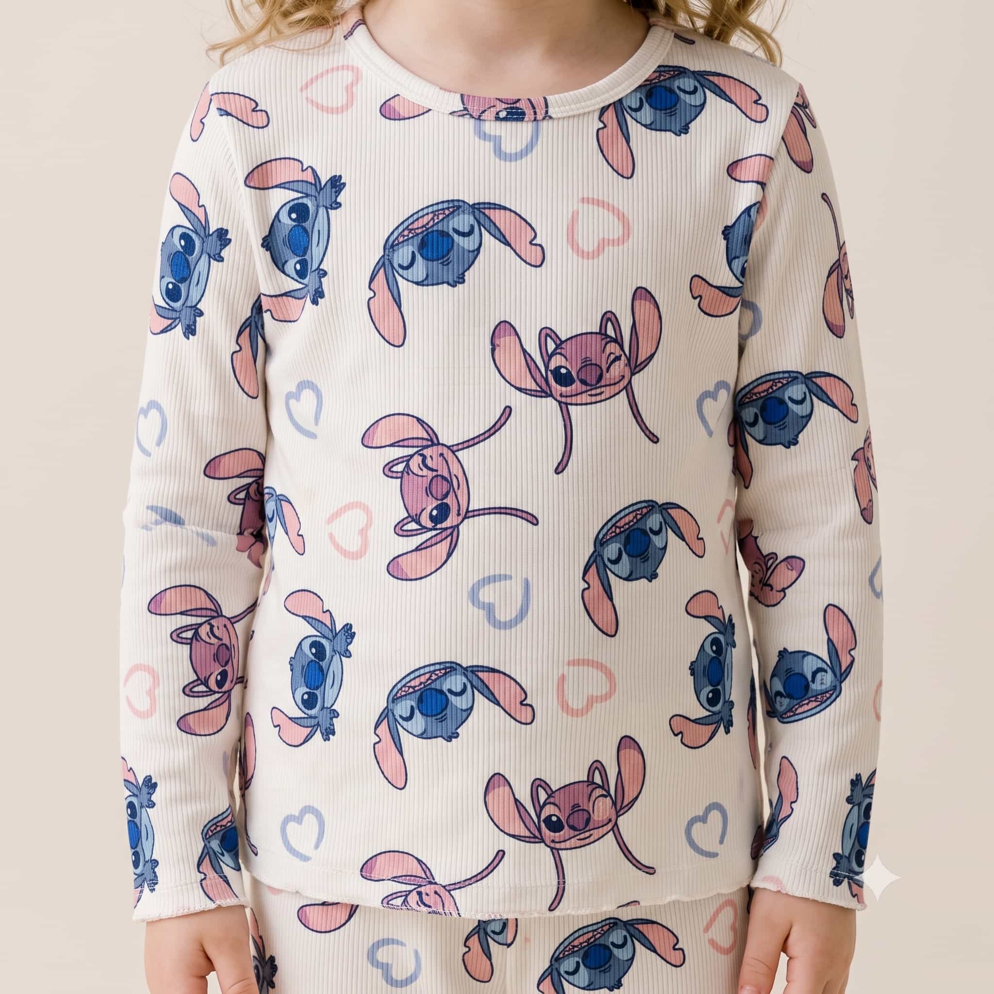 Stitch Girls Full Sleeves Pajama Set – Cream