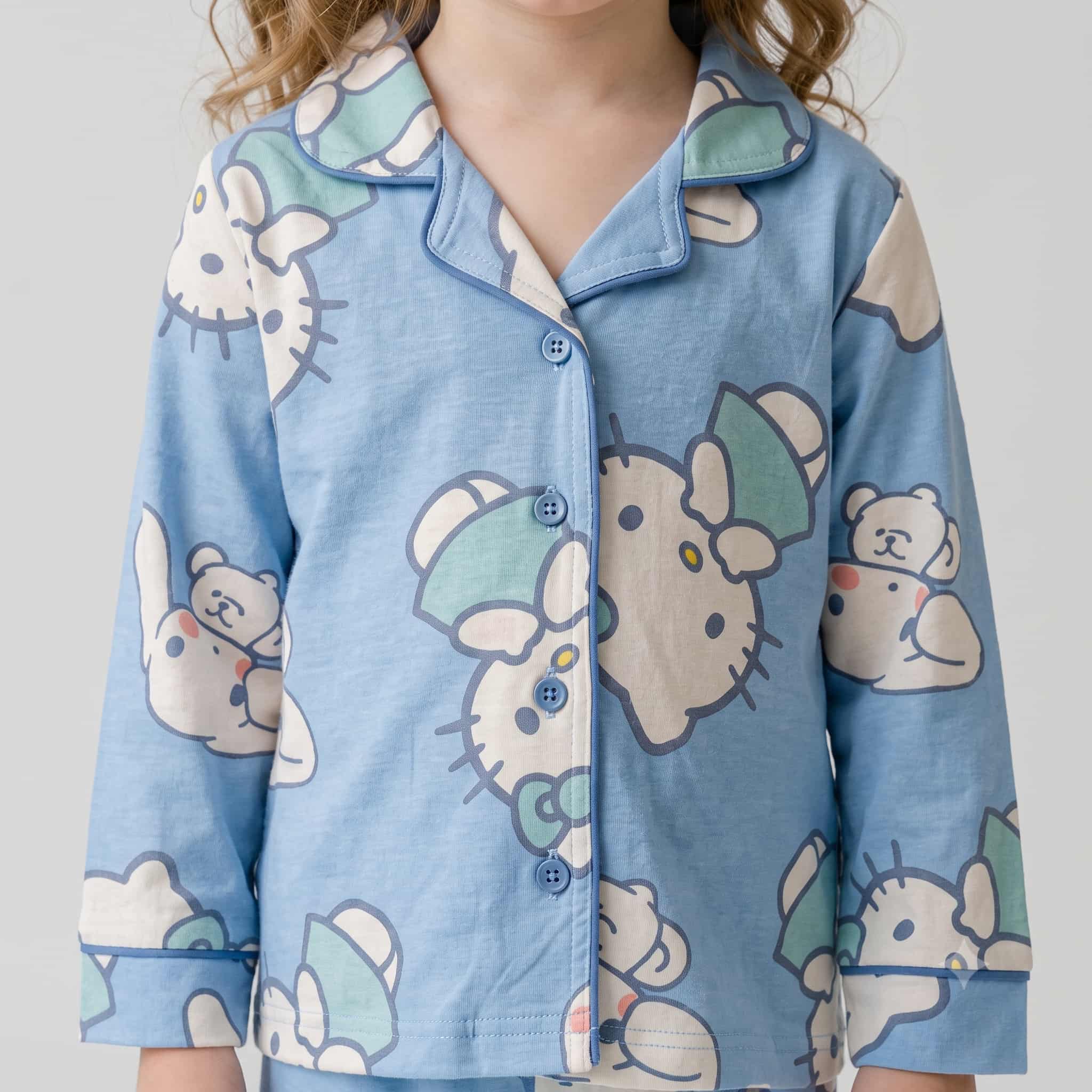 Hello Kitty Girls Full Sleeves Pajama Set – Sky Blue