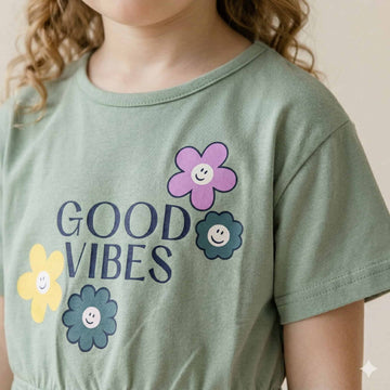 Good Vibes Girl Frock - Dark Green