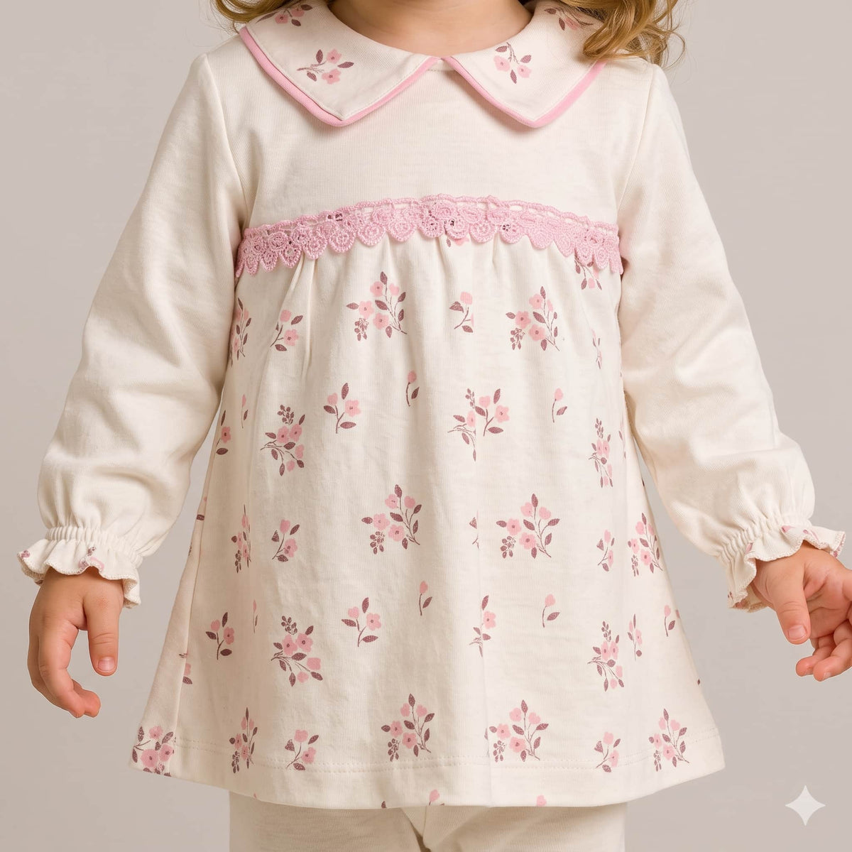 Blossom Bliss Baby Girls Winter Full Sleeves Pajama Set – Cream & Pink