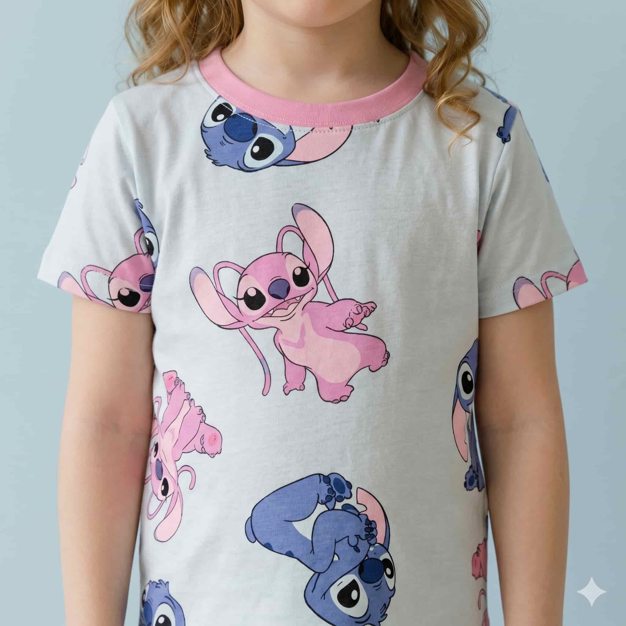 Stitch Girl Half Sleeves Pajama Set - Grey